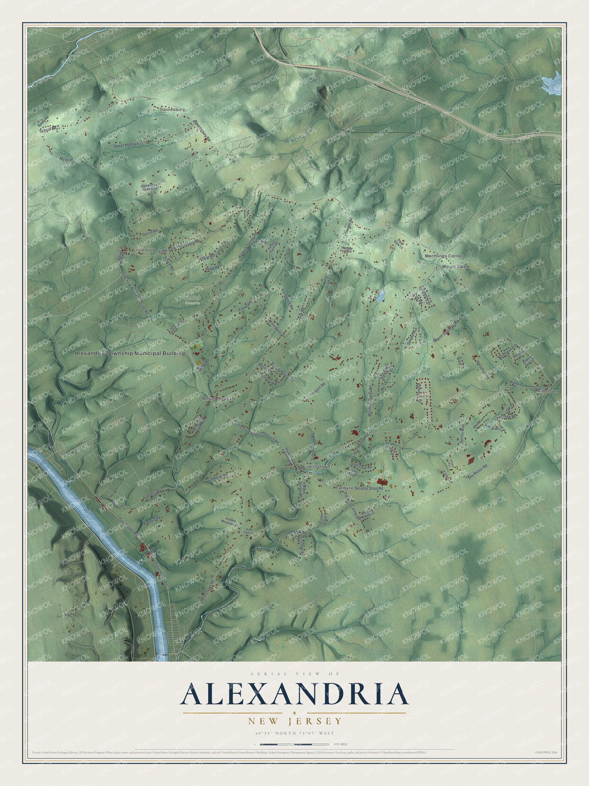 Watermarked full-map preview of Alexandria, New Jersey