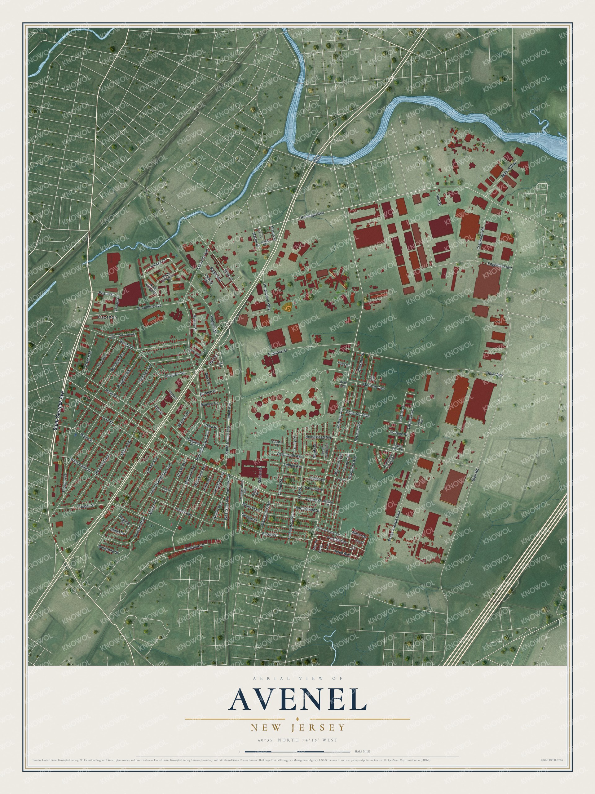 Watermarked full-map preview of Avenel, New Jersey