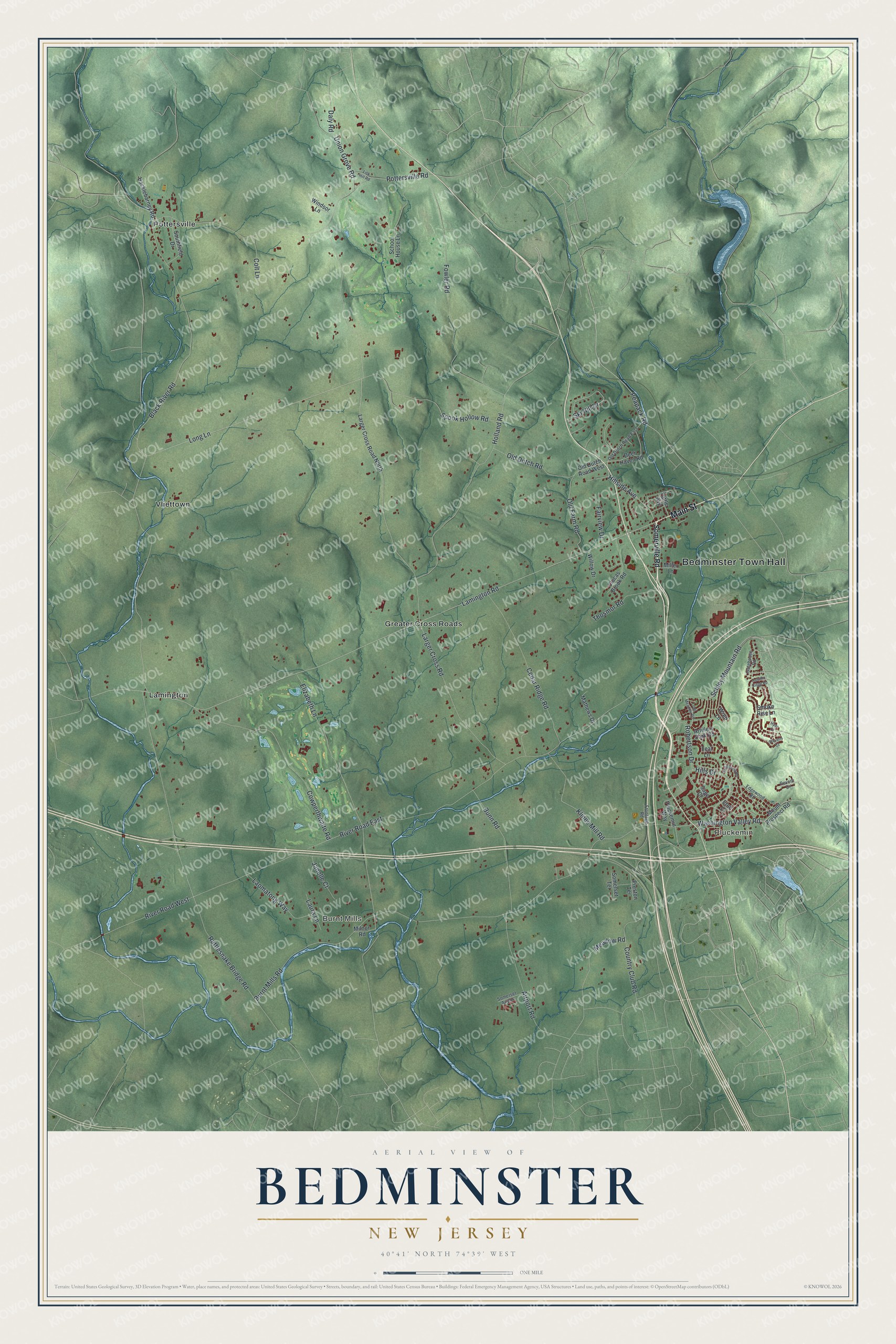 Watermarked full-map preview of Bedminster, New Jersey