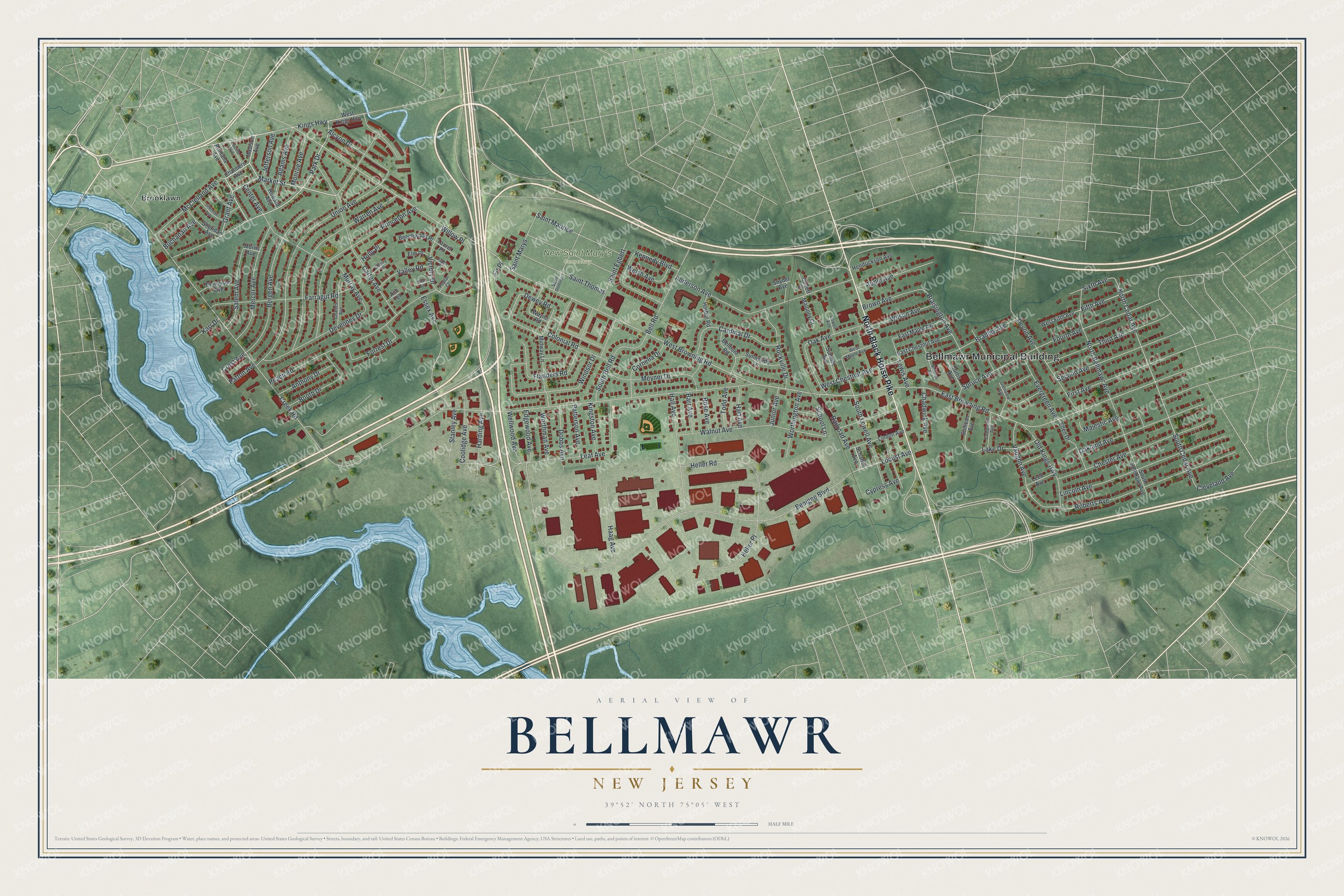 Watermarked full-map preview of Bellmawr, New Jersey