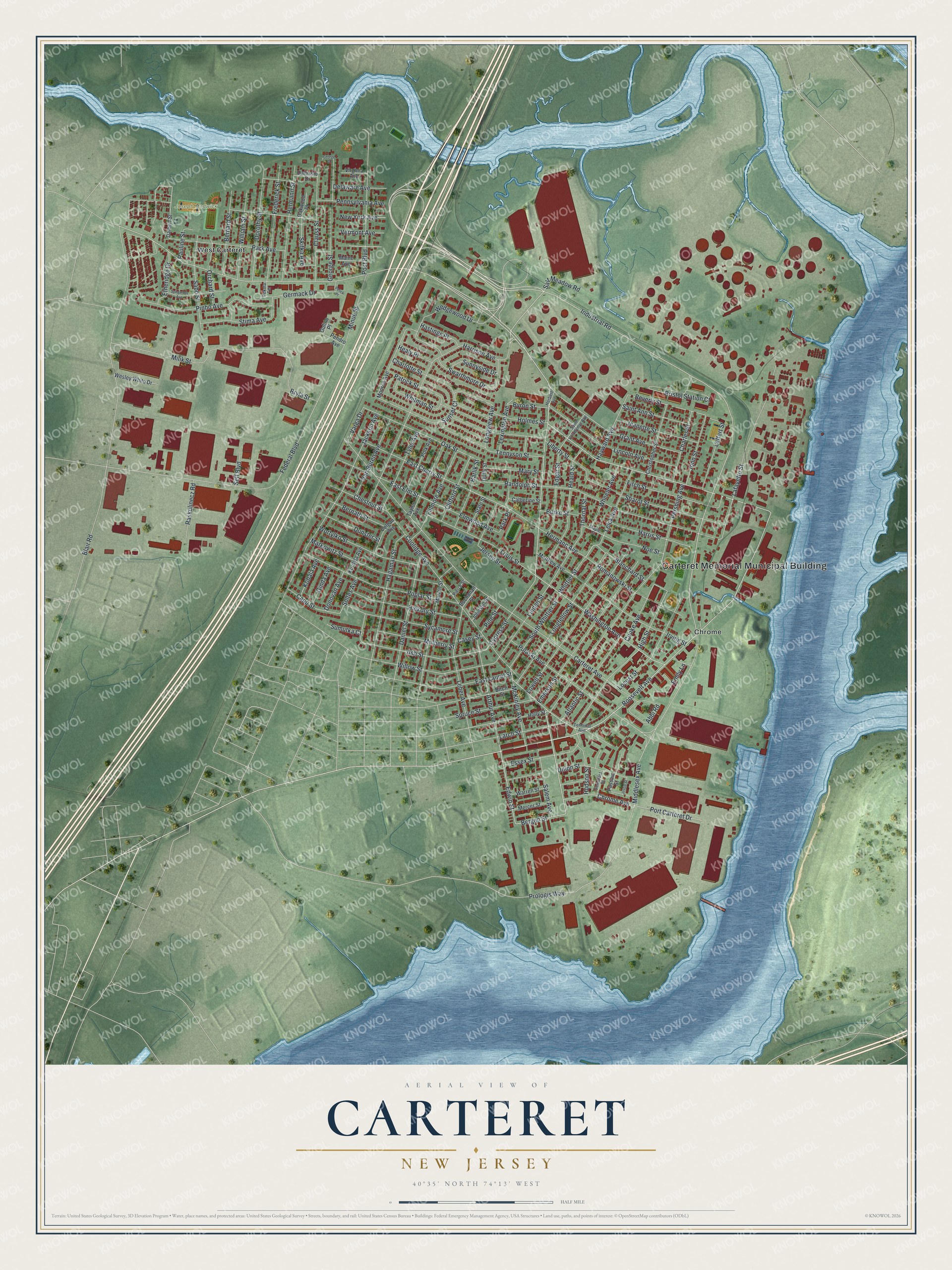 Watermarked full-map preview of Carteret, New Jersey