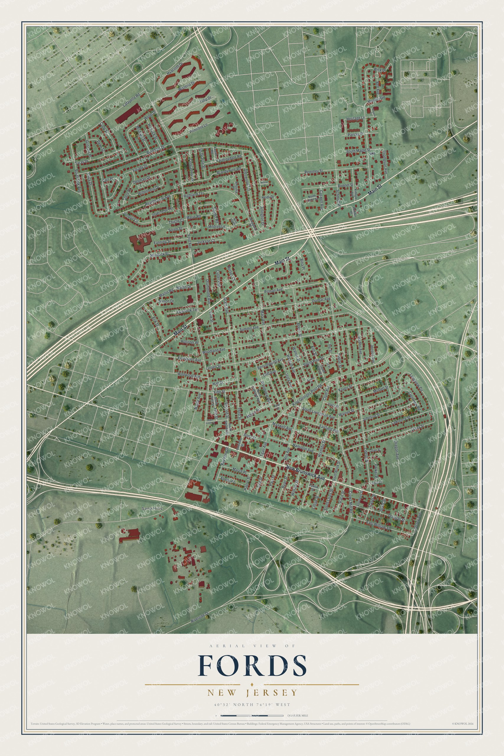 Watermarked full-map preview of Fords, New Jersey