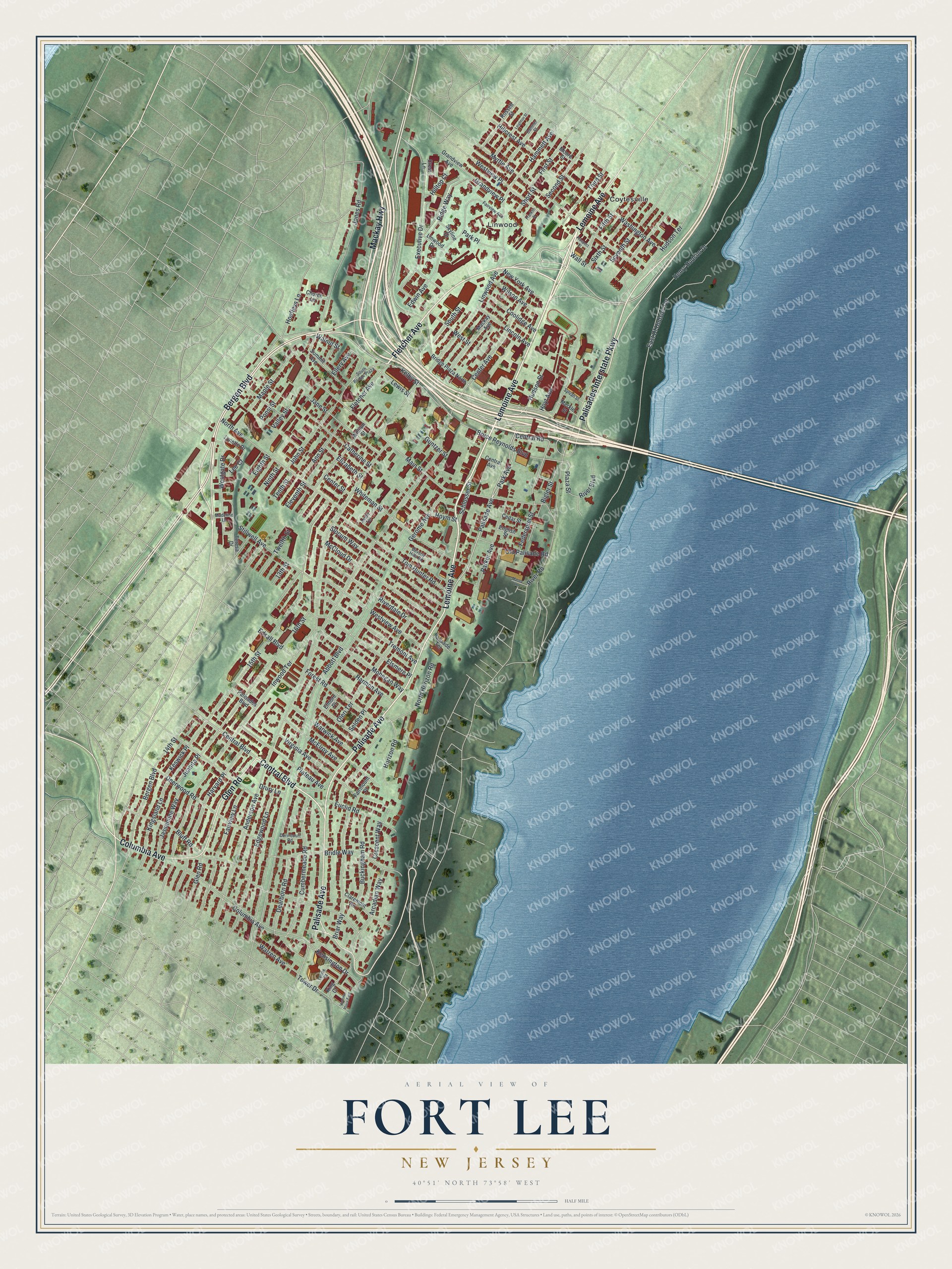 Watermarked full-map preview of Fort Lee, New Jersey