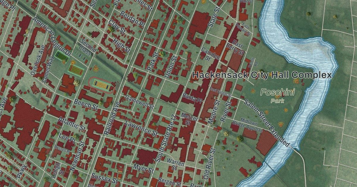 Map of Hackensack, New Jersey in 2026