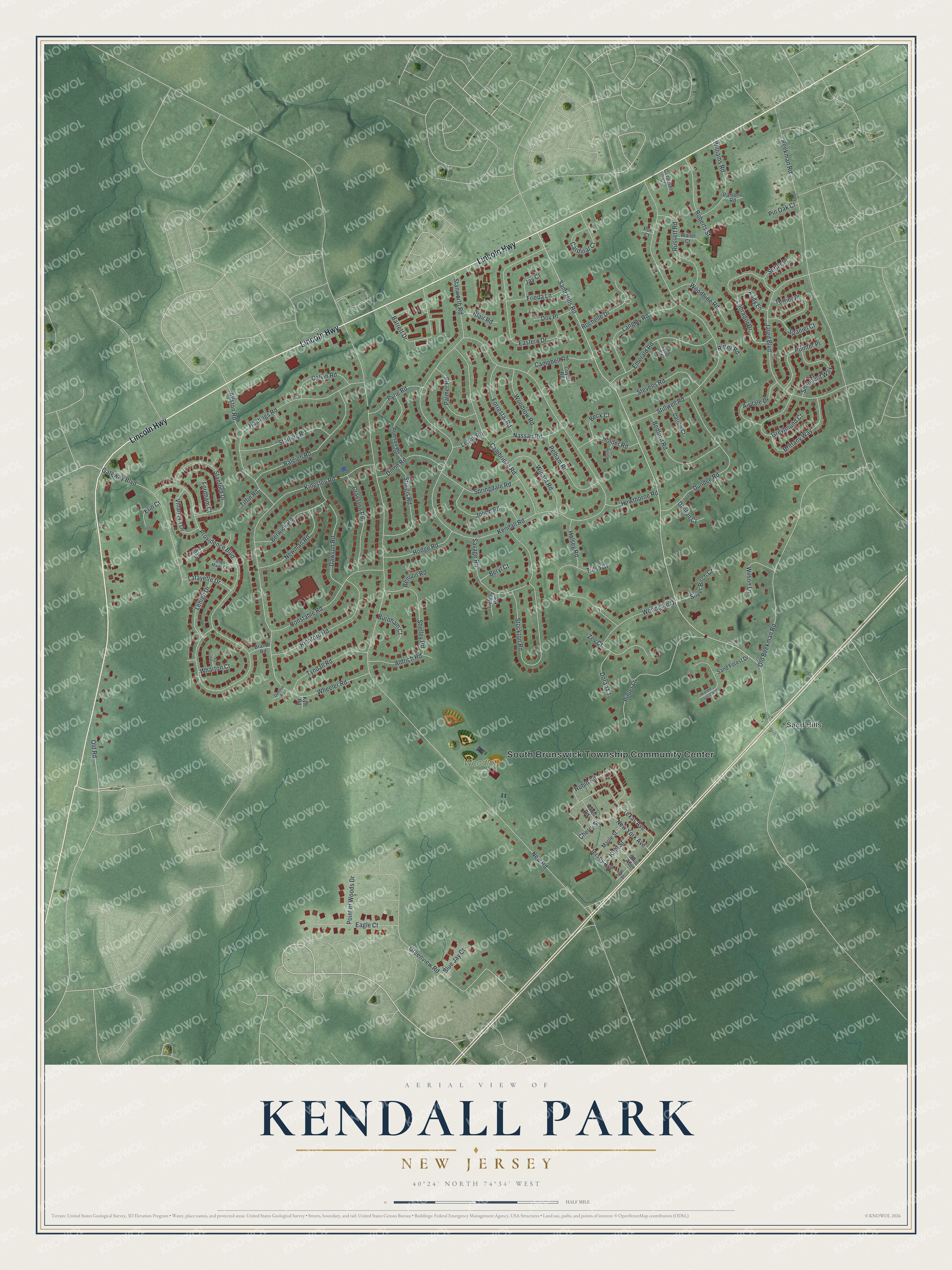Watermarked full-map preview of Kendall Park, New Jersey