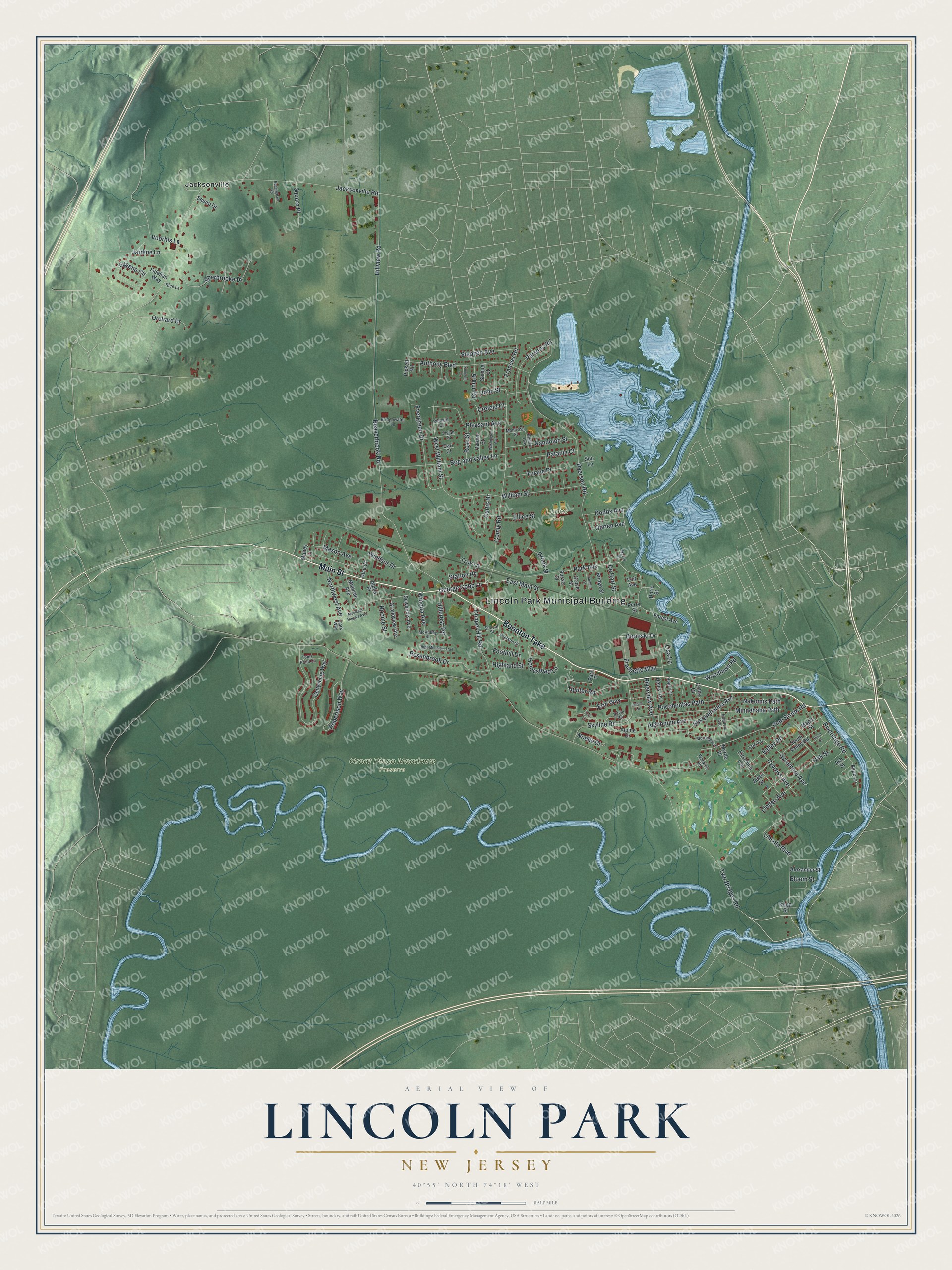 Watermarked full-map preview of Lincoln Park, New Jersey