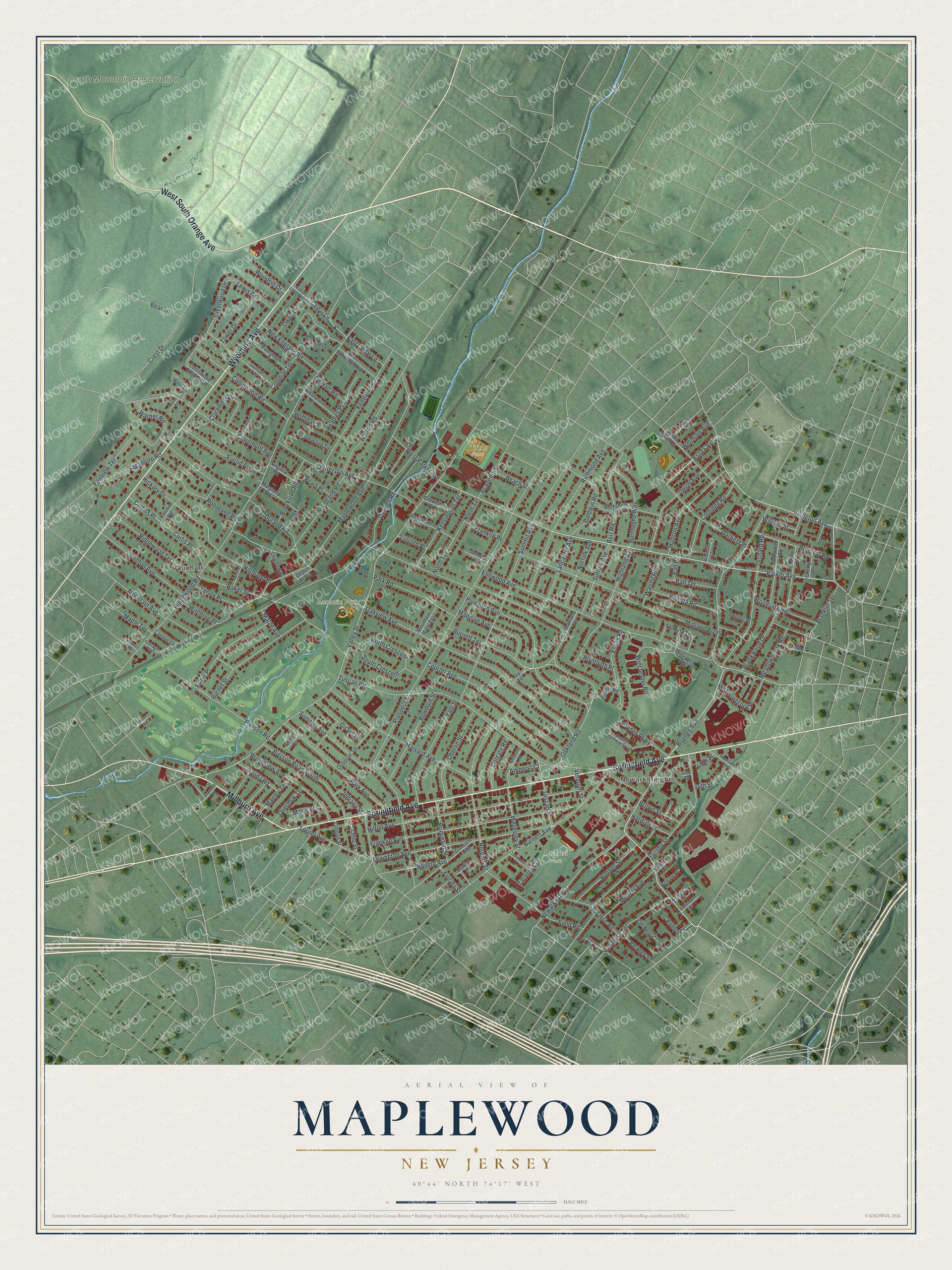 Watermarked full-map preview of Maplewood, New Jersey