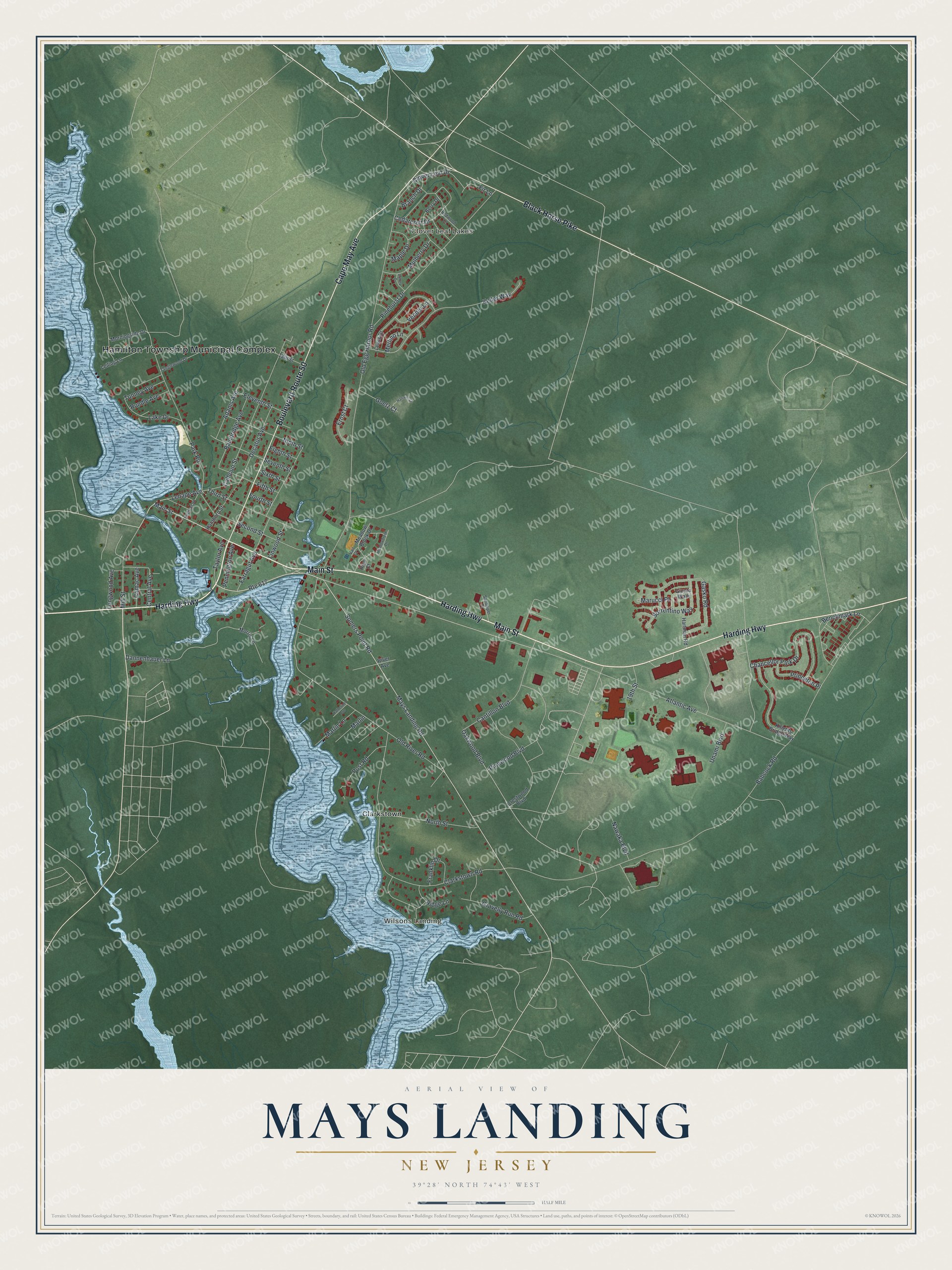 Watermarked full-map preview of Mays Landing, New Jersey