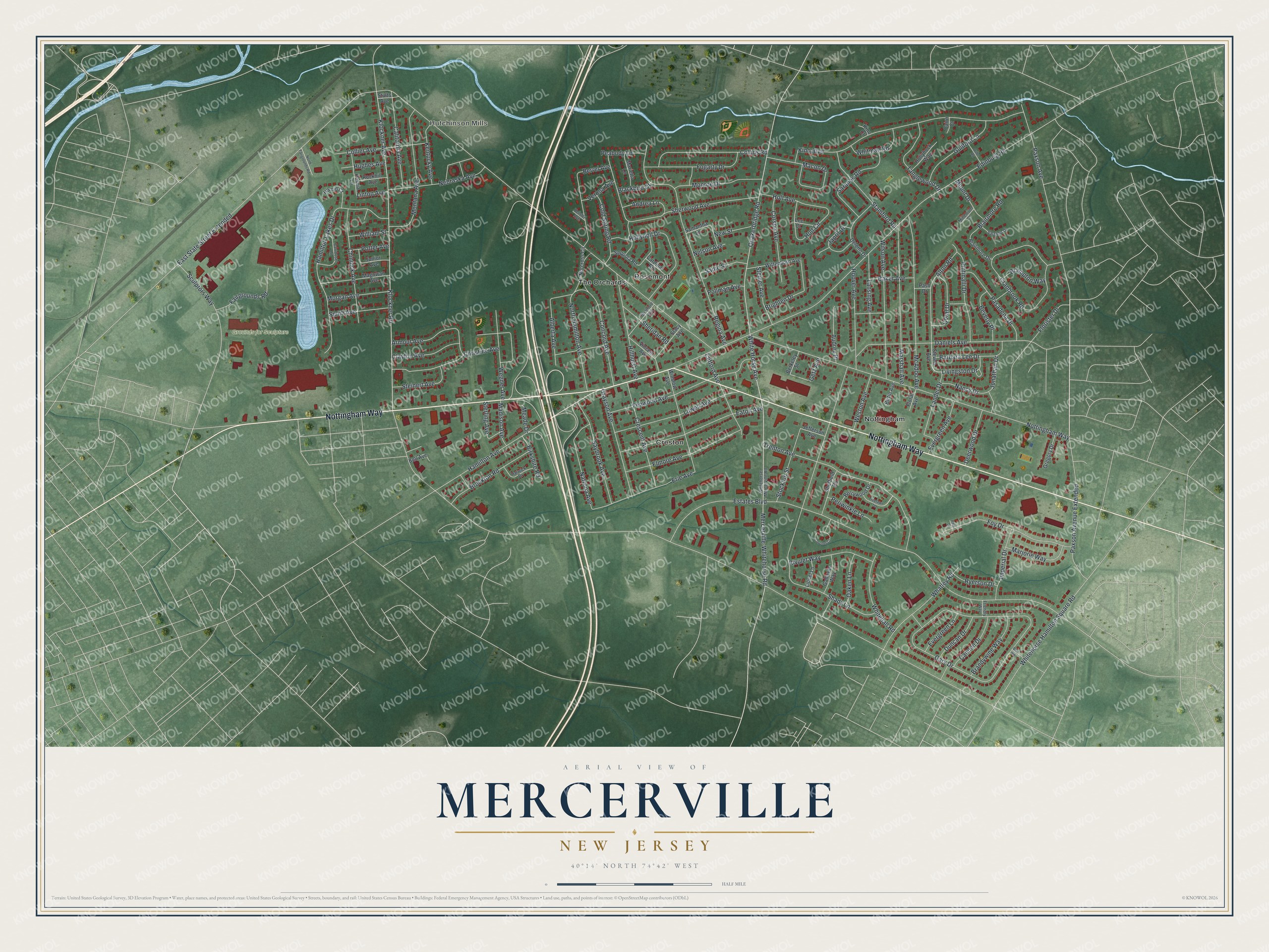 Watermarked full-map preview of Mercerville, New Jersey