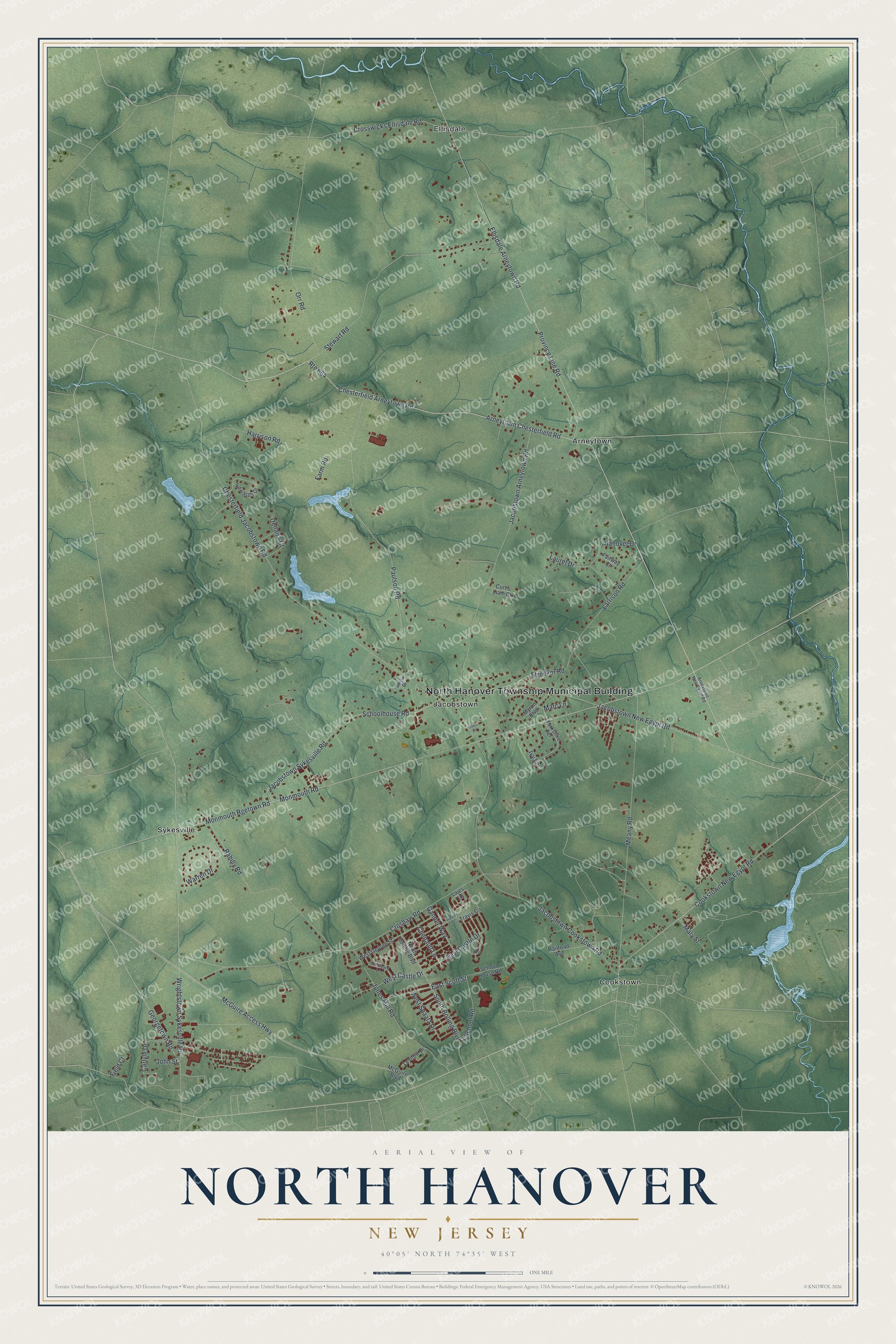 Watermarked full-map preview of North Hanover, New Jersey