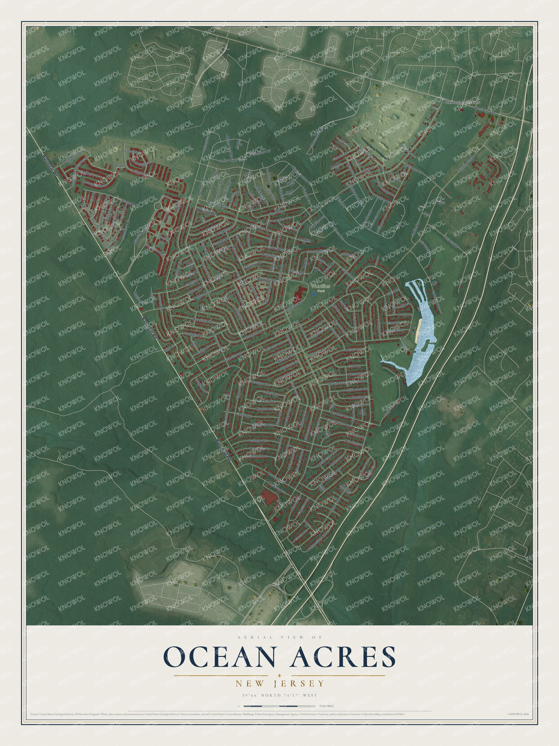 Watermarked full-map preview of Ocean Acres, New Jersey