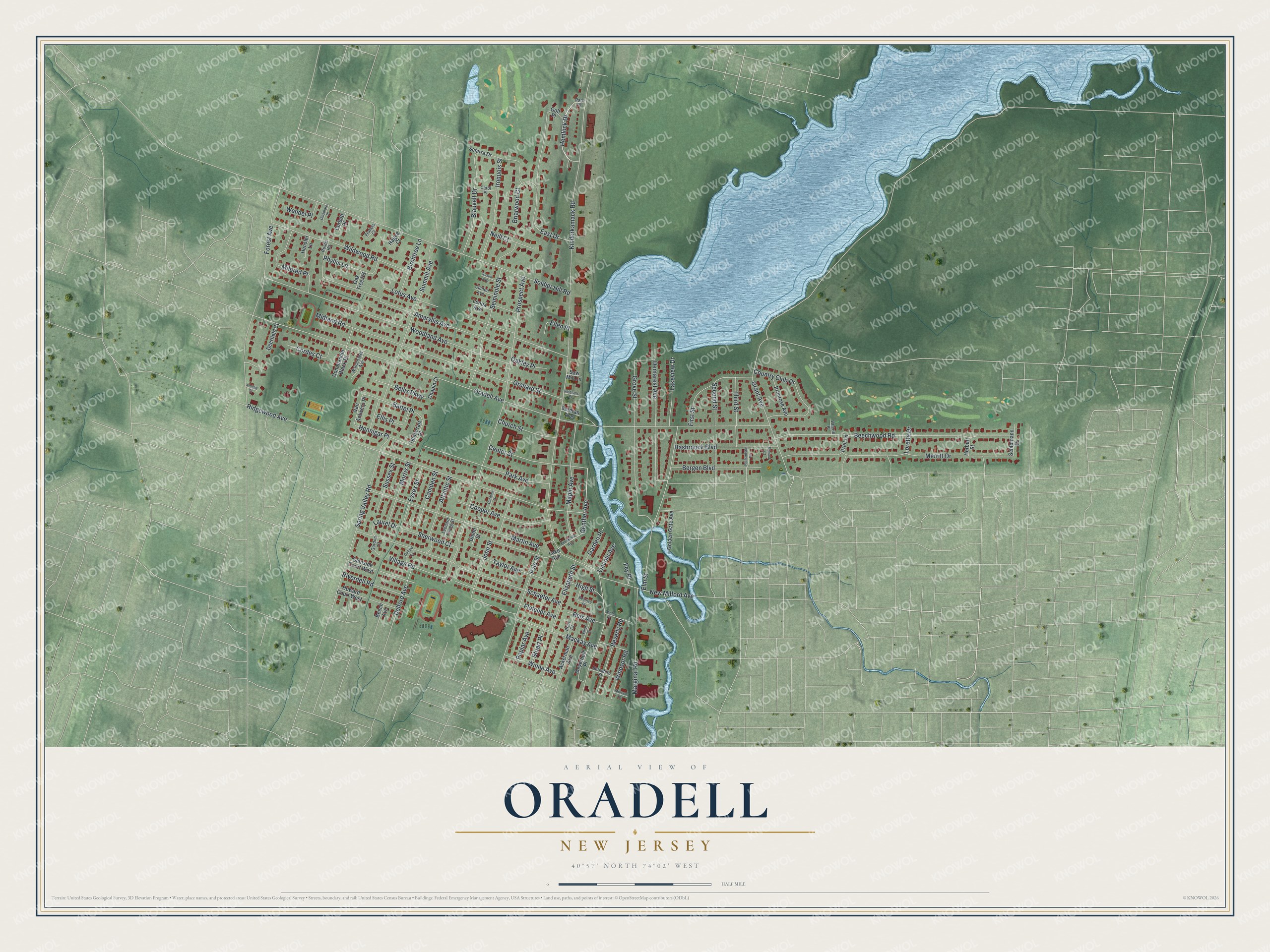 Watermarked full-map preview of Oradell, New Jersey