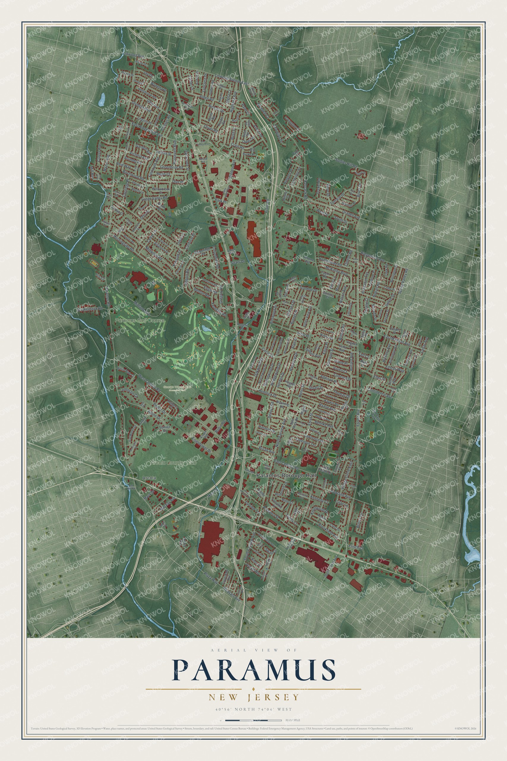 Watermarked full-map preview of Paramus, New Jersey