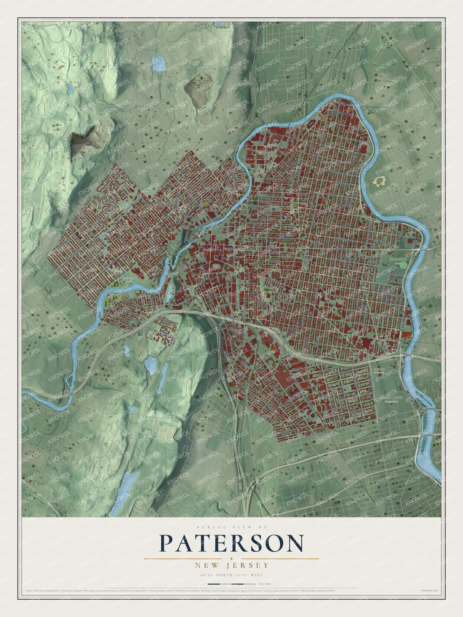 Watermarked full-map preview of Paterson, New Jersey