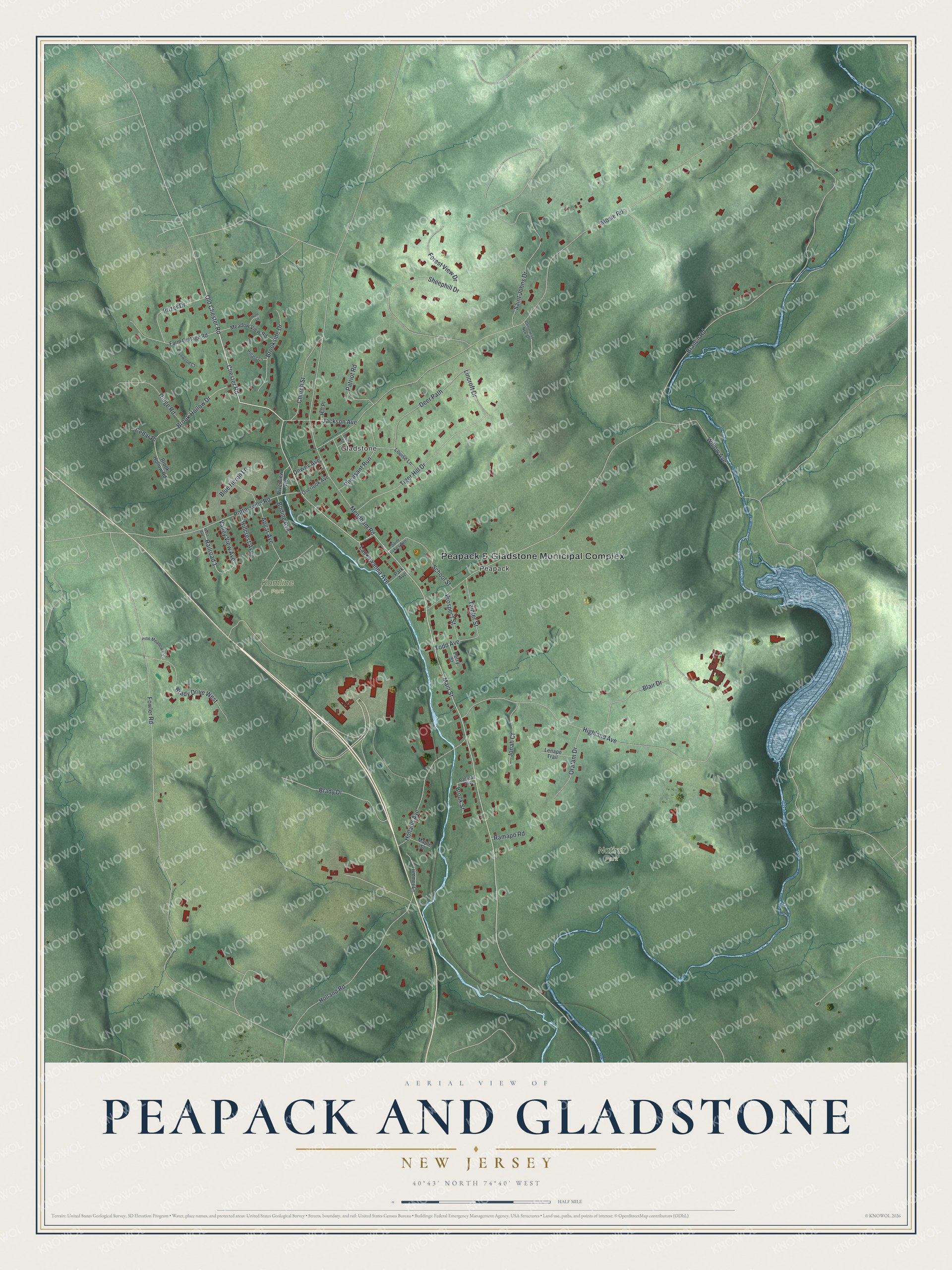 Watermarked full-map preview of Peapack and Gladstone, New Jersey