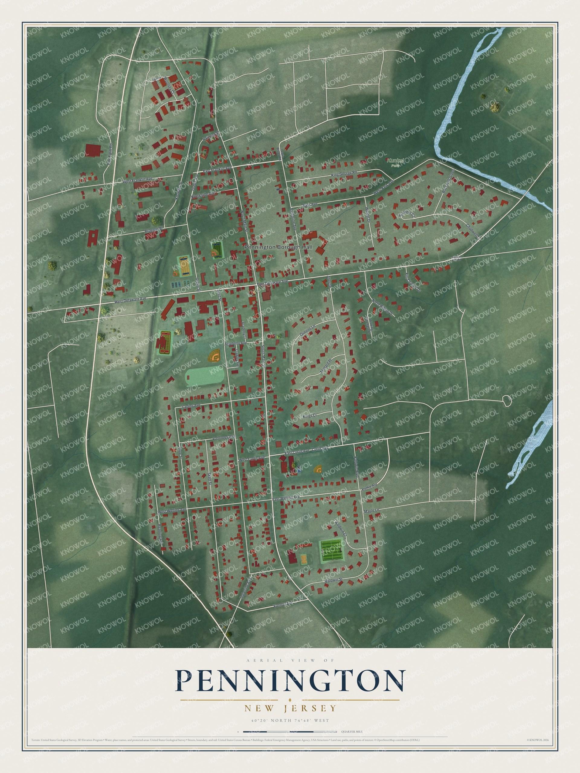 Watermarked full-map preview of Pennington, New Jersey