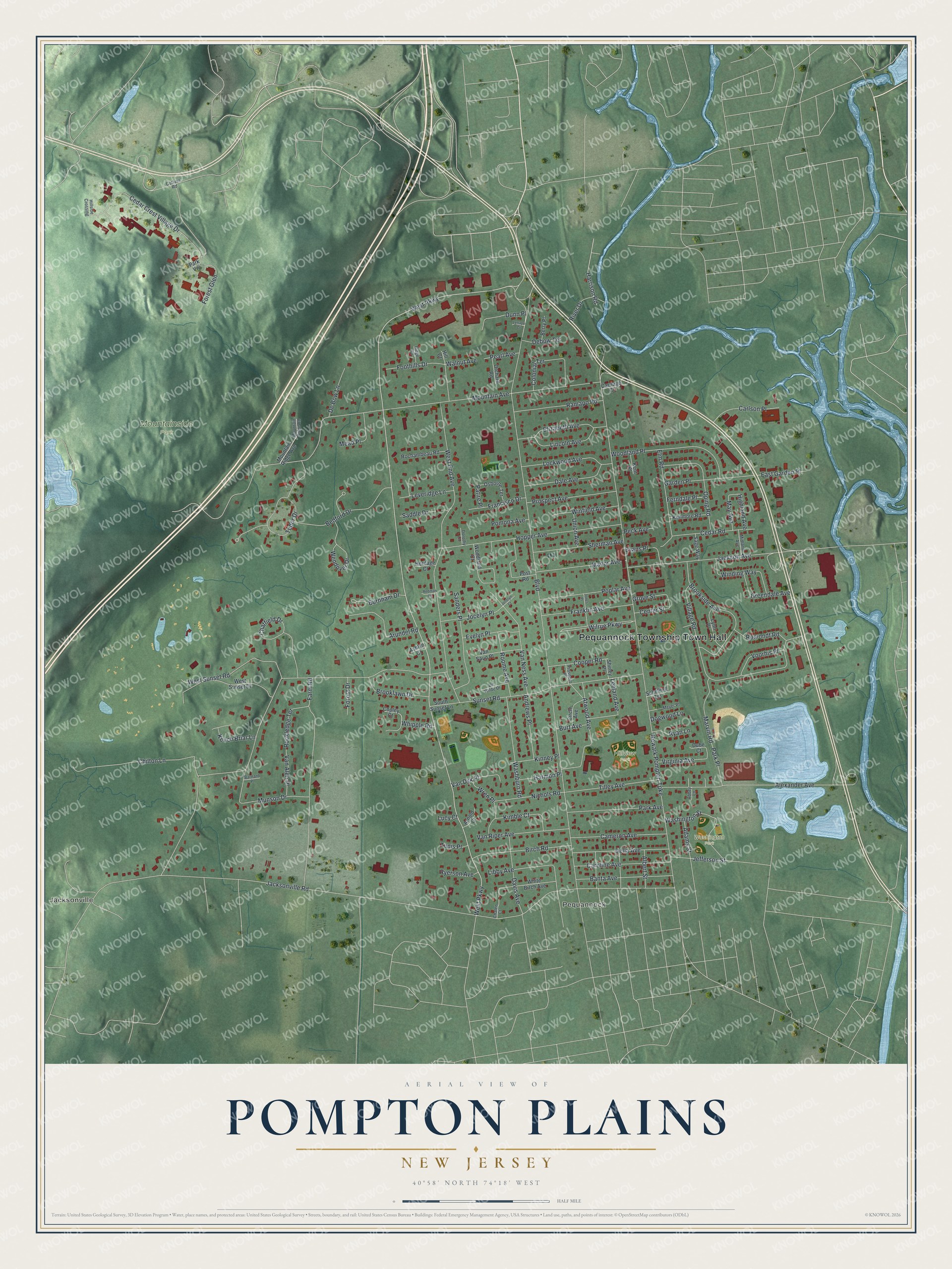 Watermarked full-map preview of Pompton Plains, New Jersey