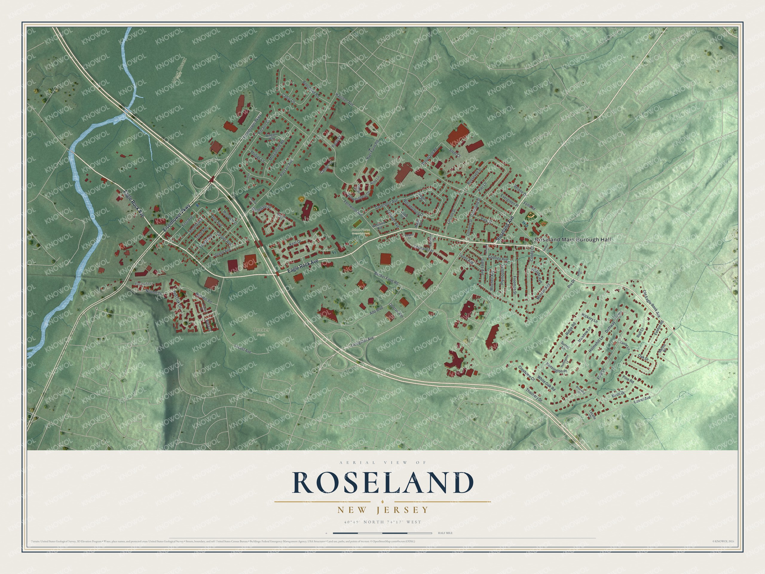 Watermarked full-map preview of Roseland, New Jersey
