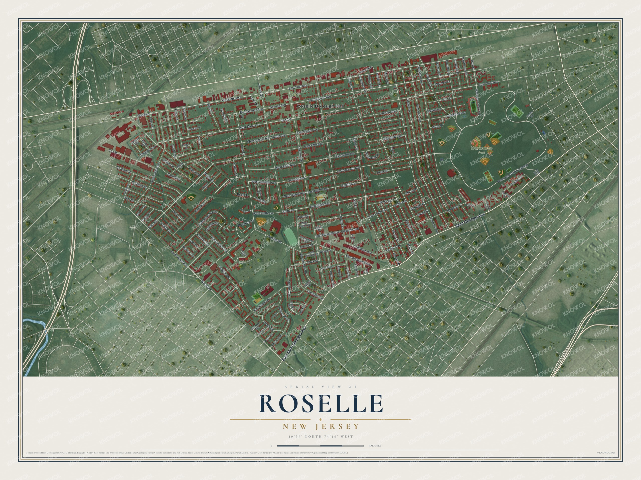 Watermarked full-map preview of Roselle, New Jersey