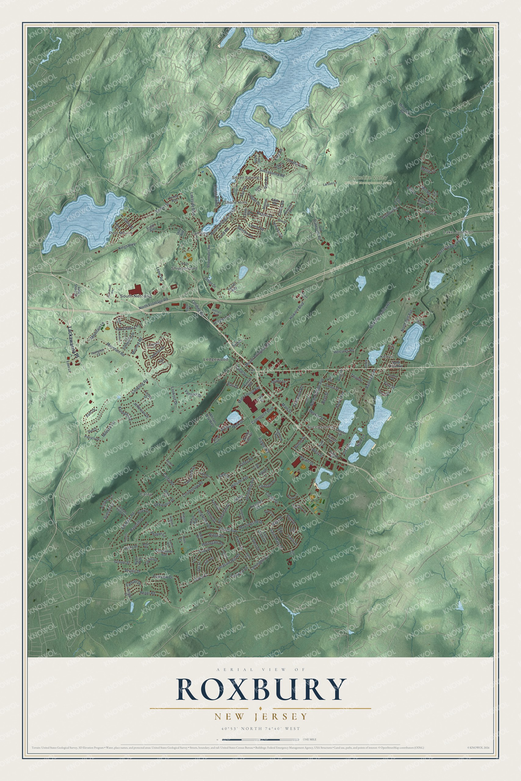 Watermarked full-map preview of Roxbury, New Jersey