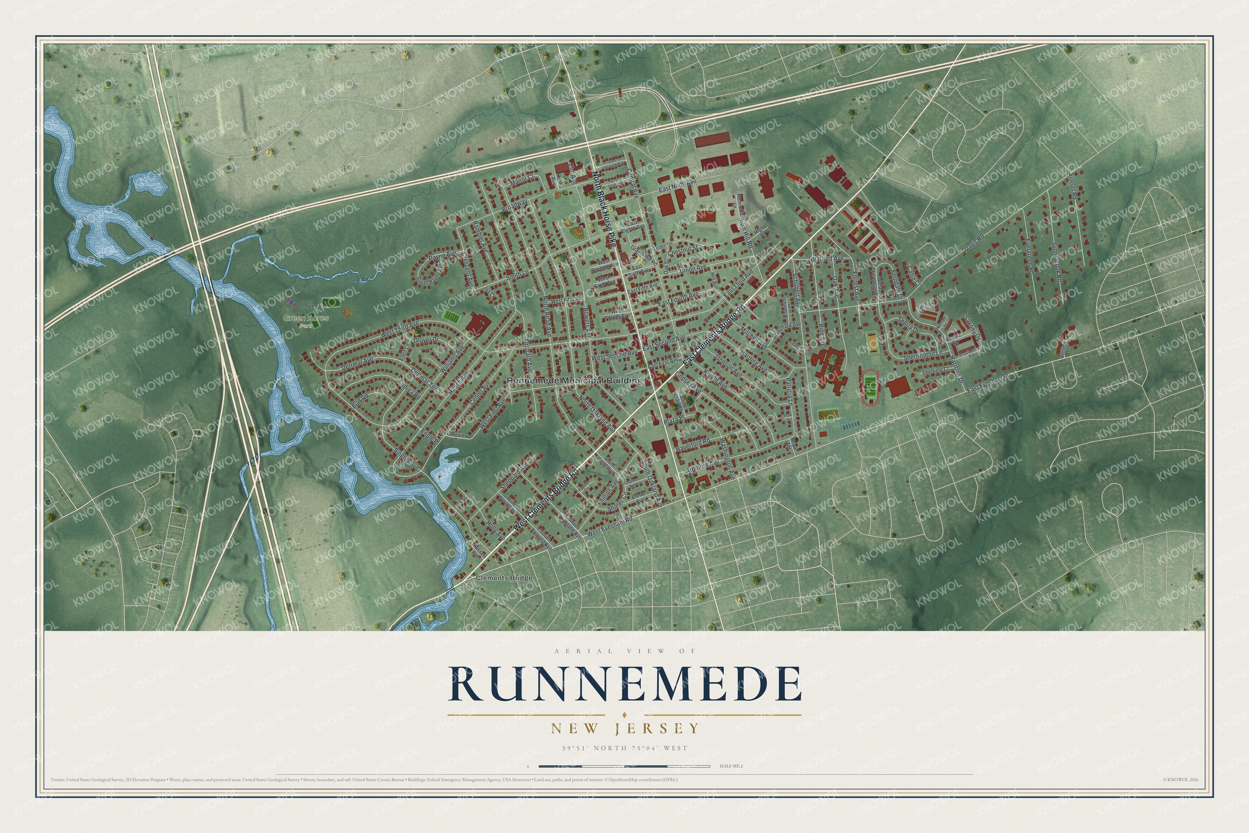 Watermarked full-map preview of Runnemede, New Jersey
