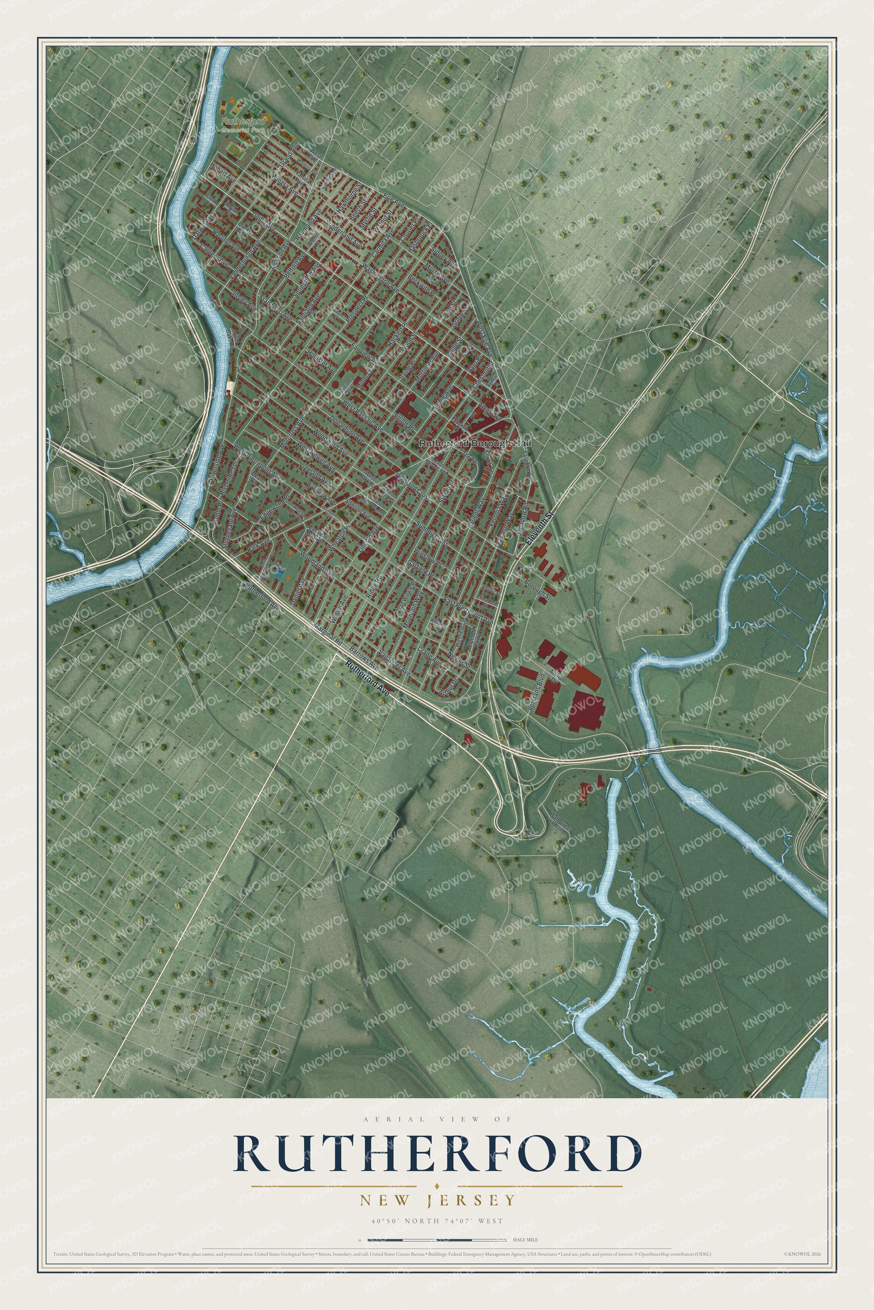 Watermarked full-map preview of Rutherford, New Jersey