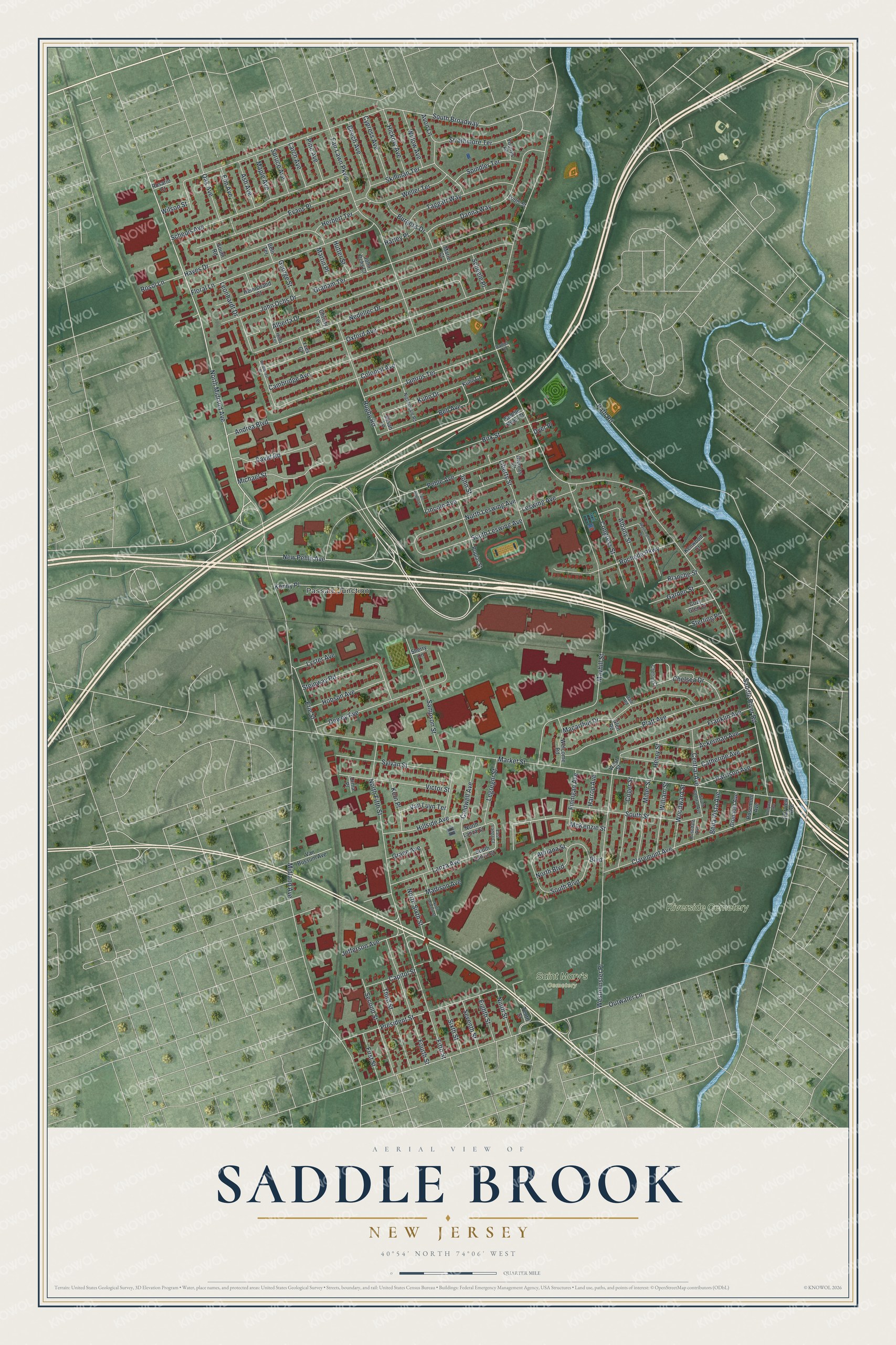 Watermarked full-map preview of Saddle Brook, New Jersey