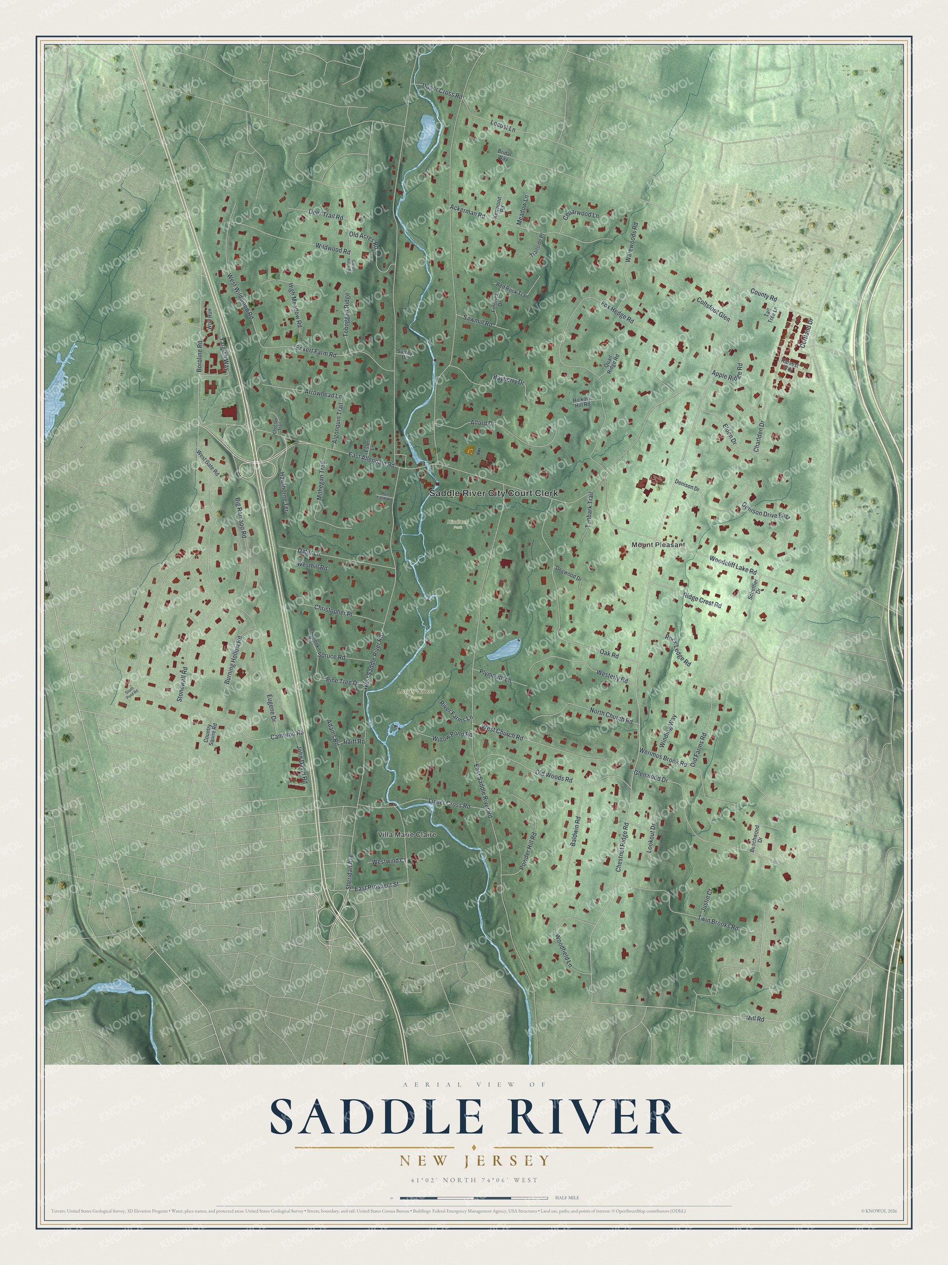 Watermarked full-map preview of Saddle River, New Jersey