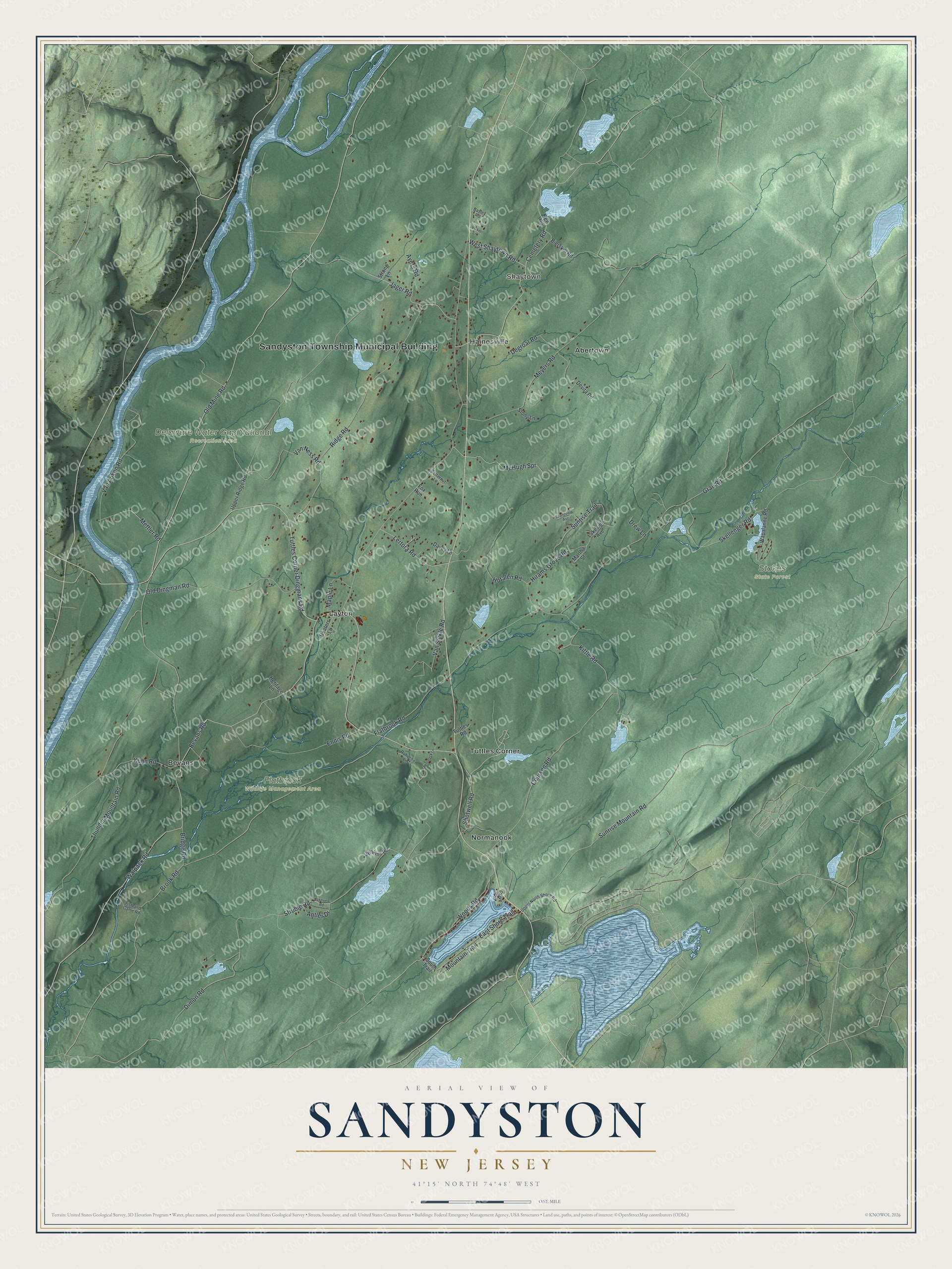 Watermarked full-map preview of Sandyston, New Jersey