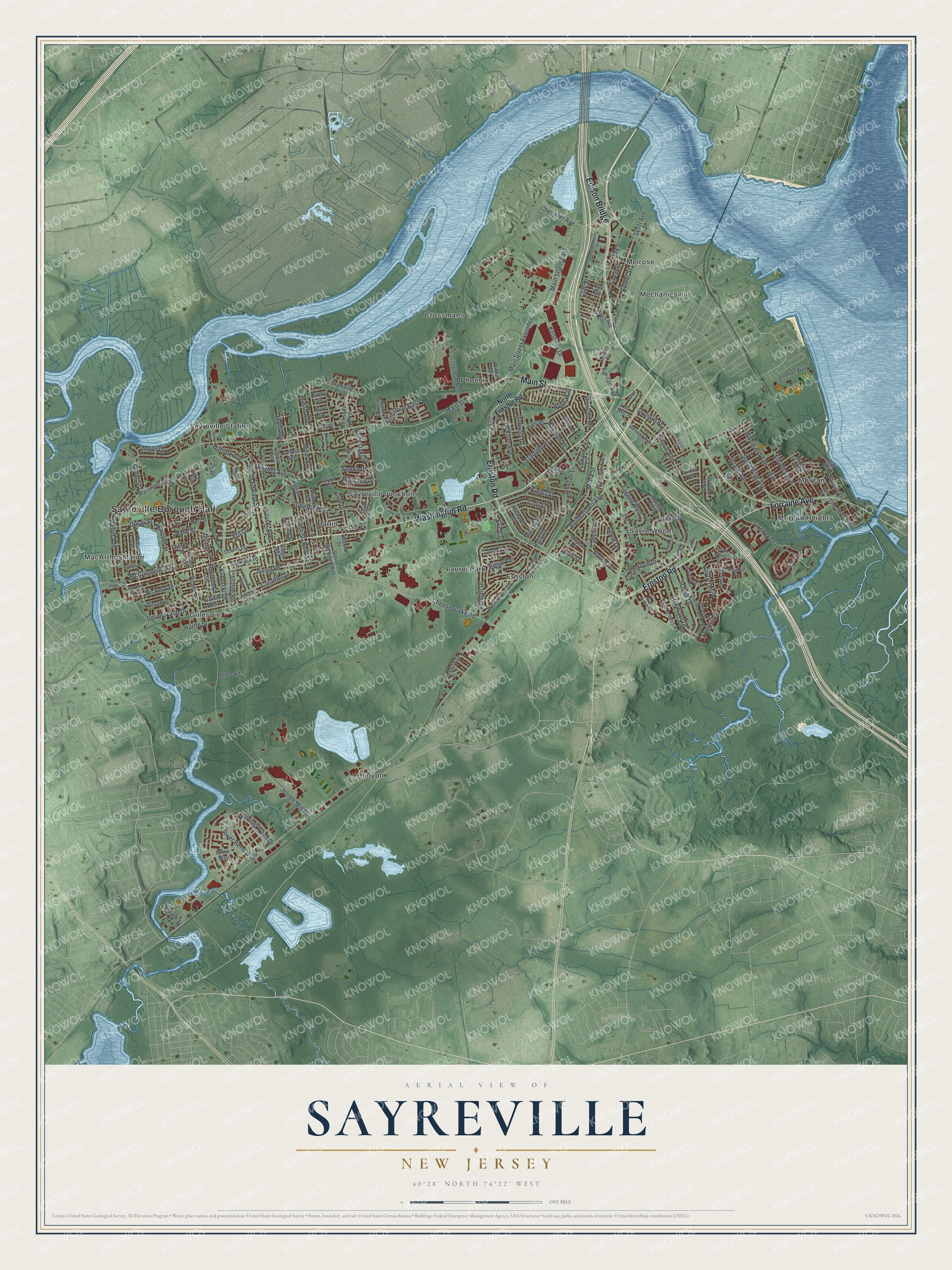 Watermarked full-map preview of Sayreville, New Jersey