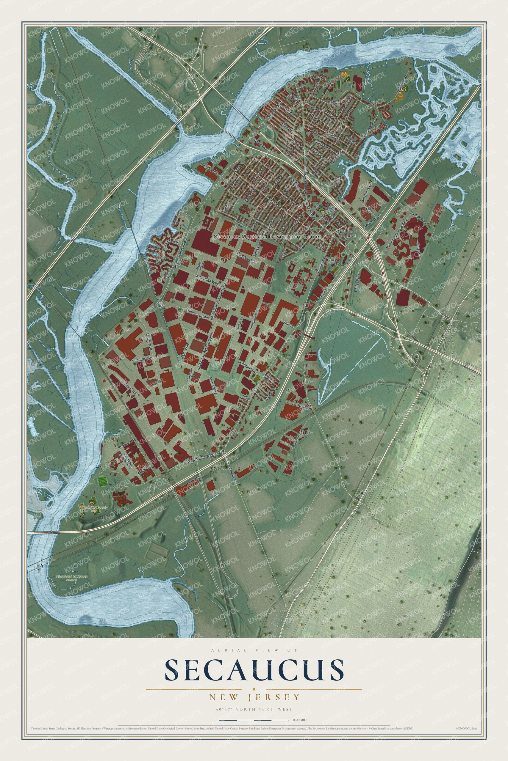 Watermarked full-map preview of Secaucus, New Jersey