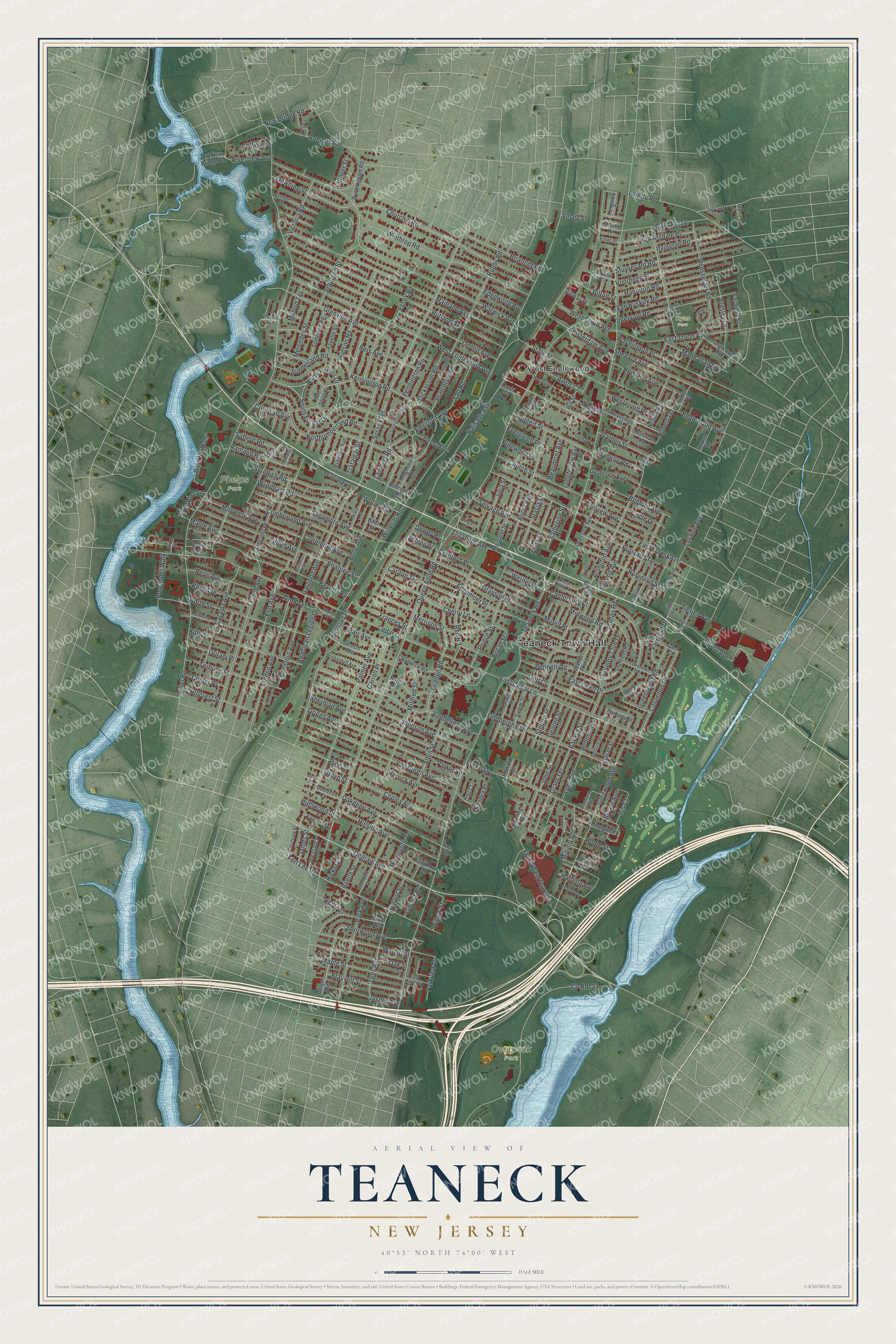 Watermarked full-map preview of Teaneck, New Jersey