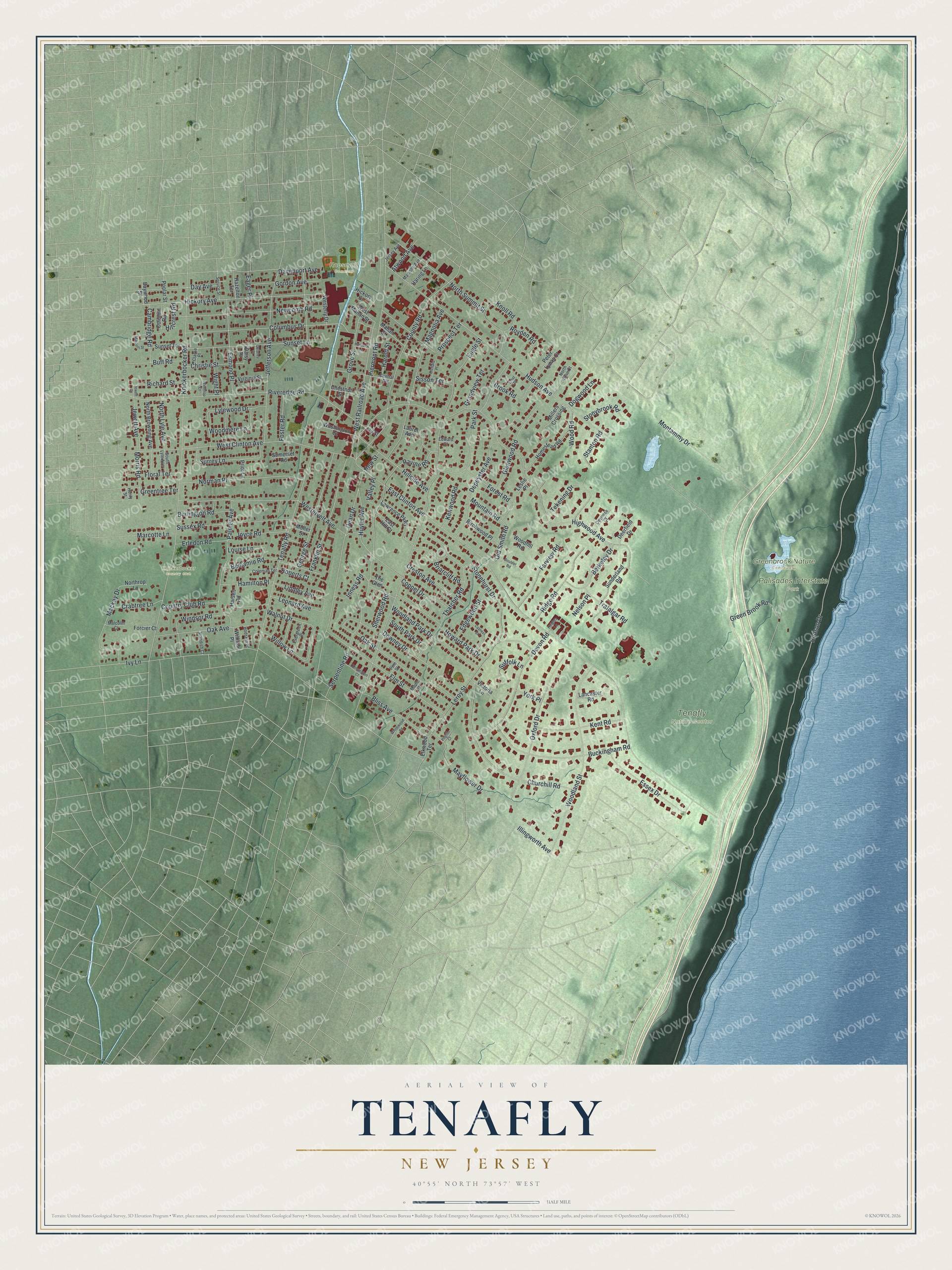 Watermarked full-map preview of Tenafly, New Jersey