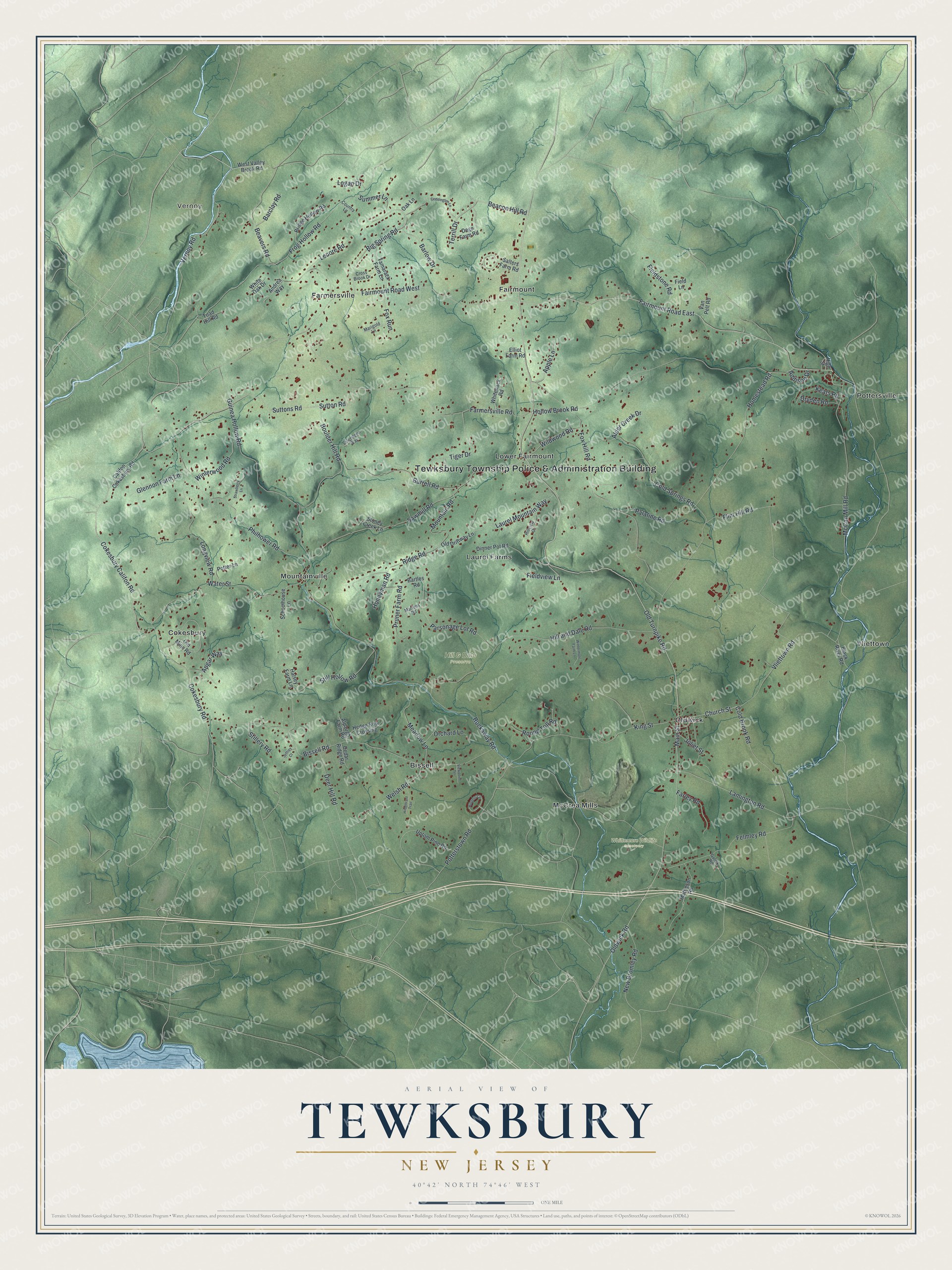 Watermarked full-map preview of Tewksbury, New Jersey