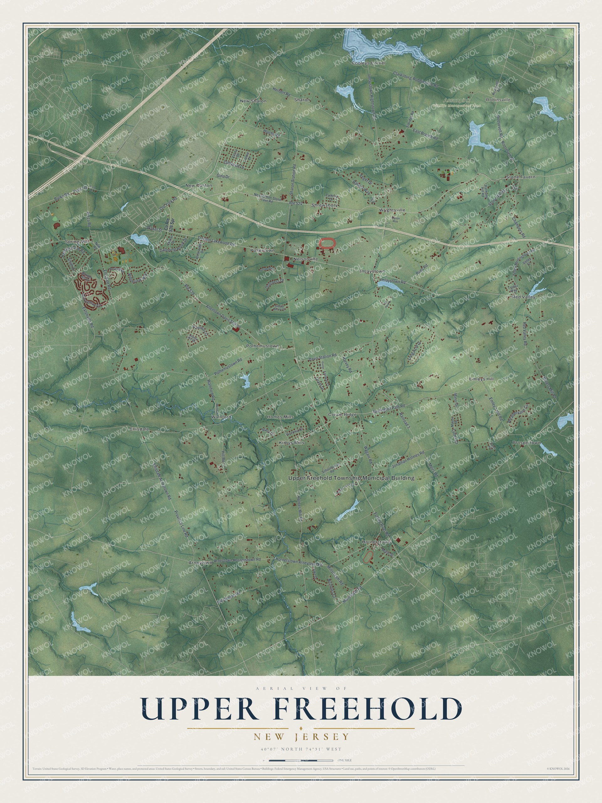 Watermarked full-map preview of Upper Freehold, New Jersey