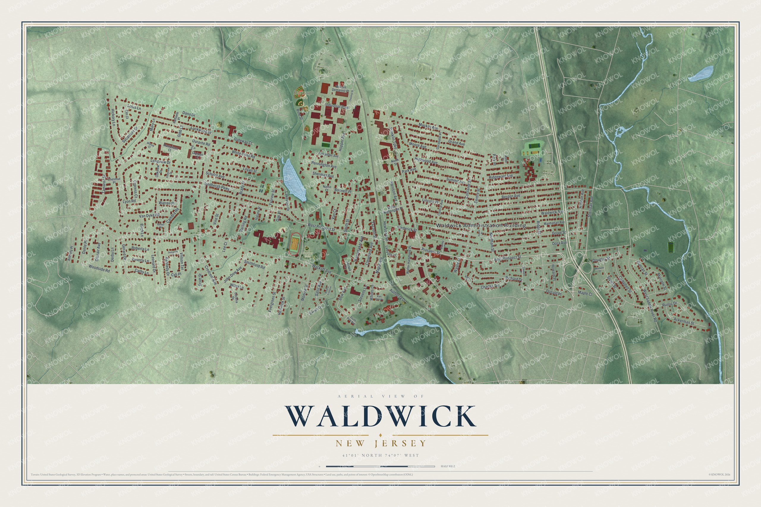 Watermarked full-map preview of Waldwick, New Jersey
