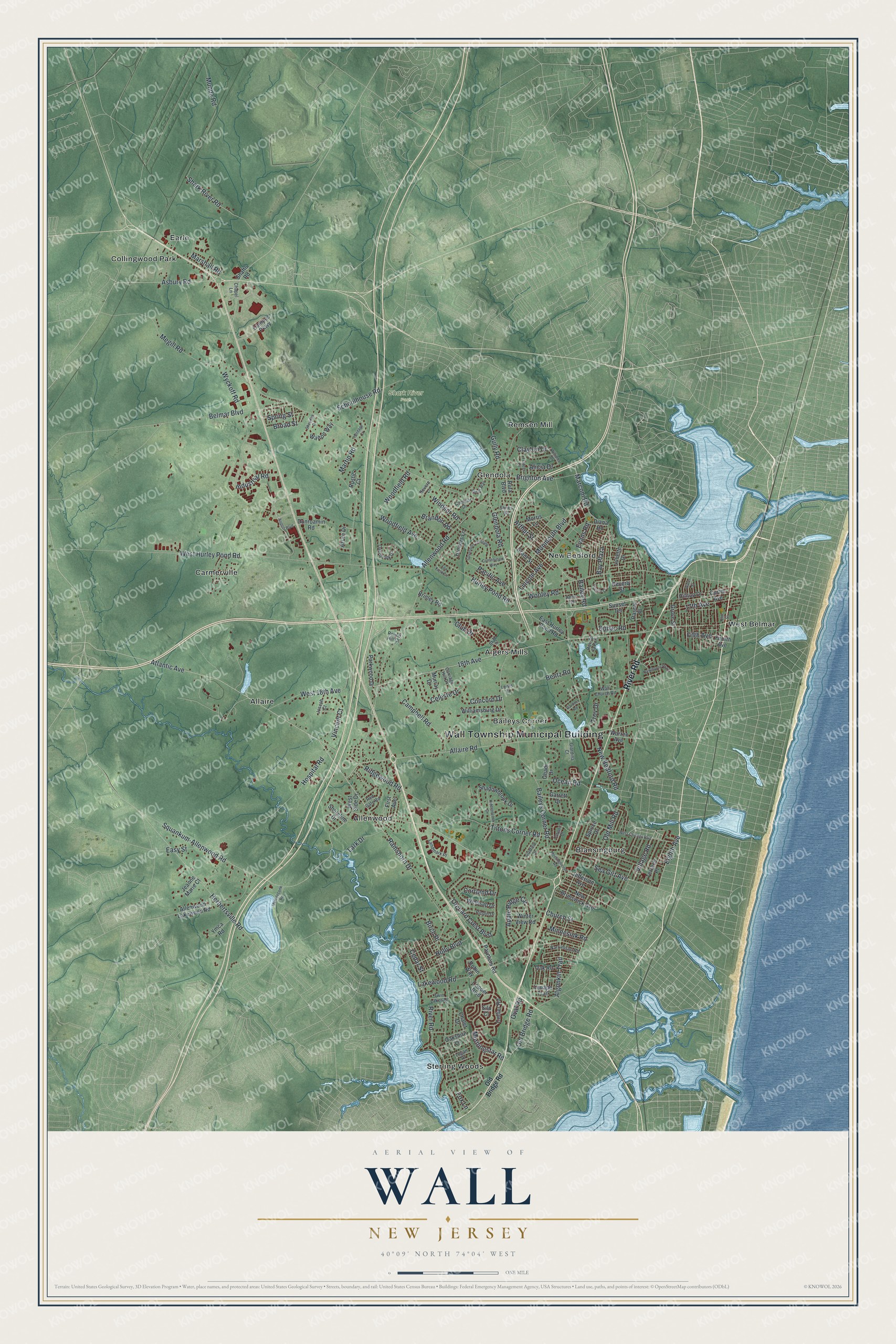 Watermarked full-map preview of Wall, New Jersey