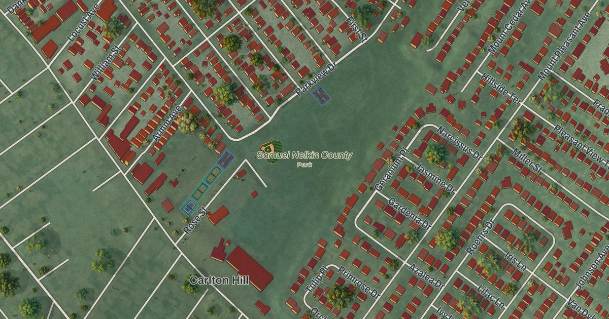 Close-up of streets and buildings in Wallington, New Jersey