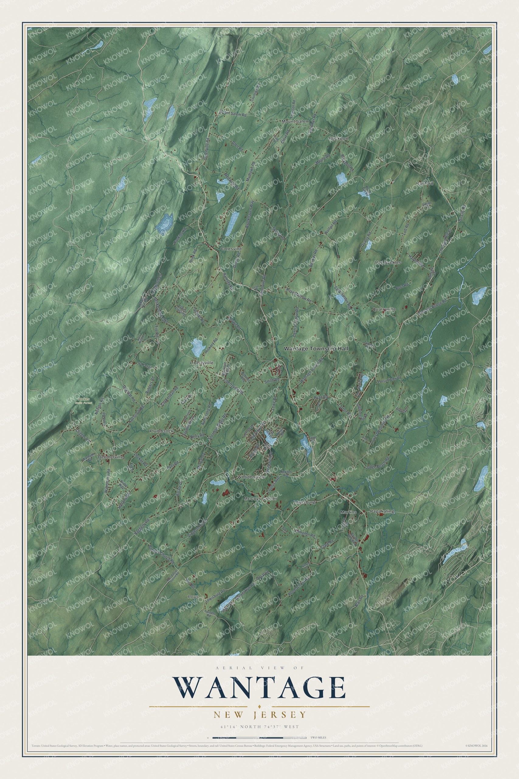 Watermarked full-map preview of Wantage, New Jersey