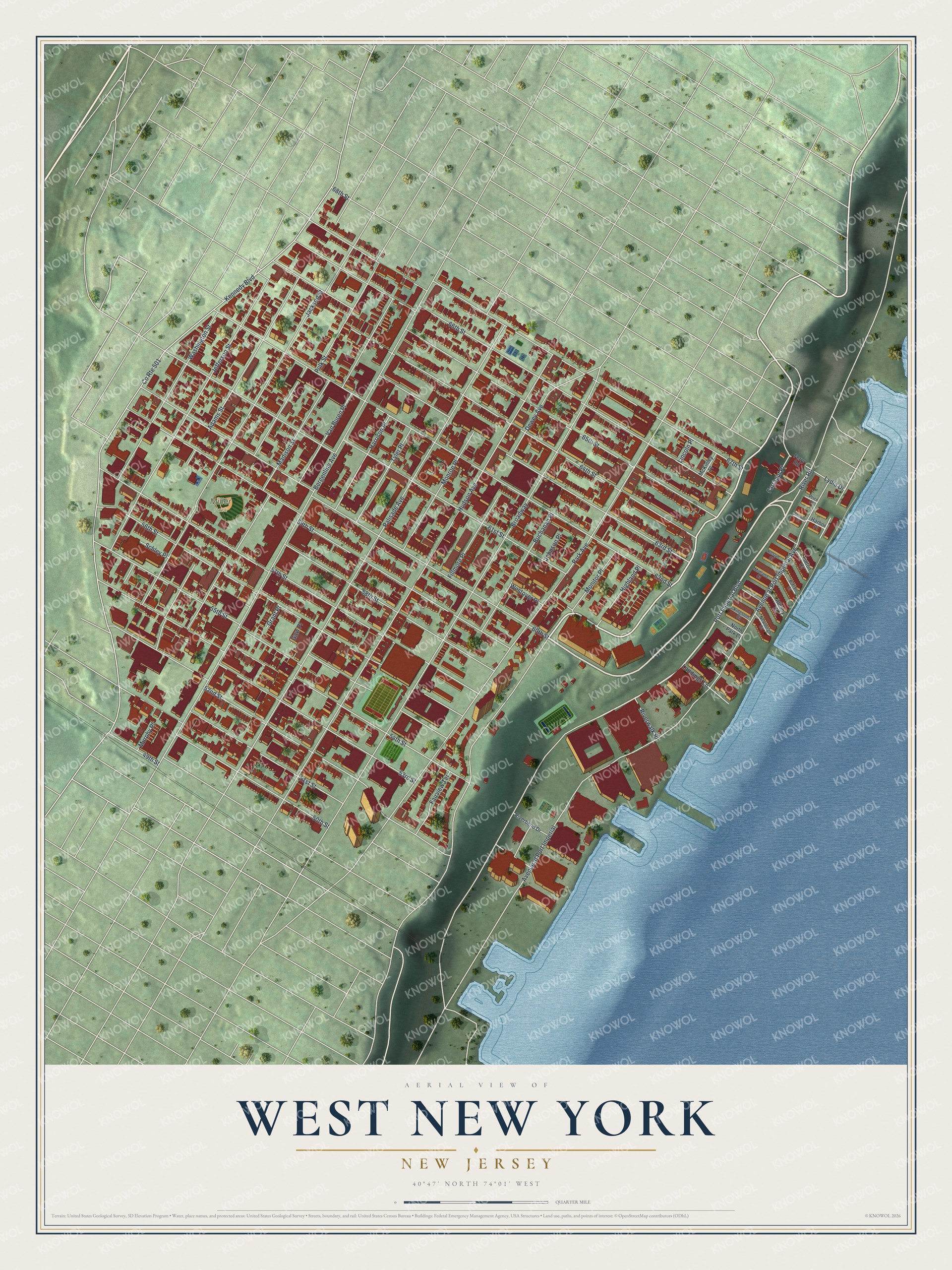 Watermarked full-map preview of West New York, New Jersey