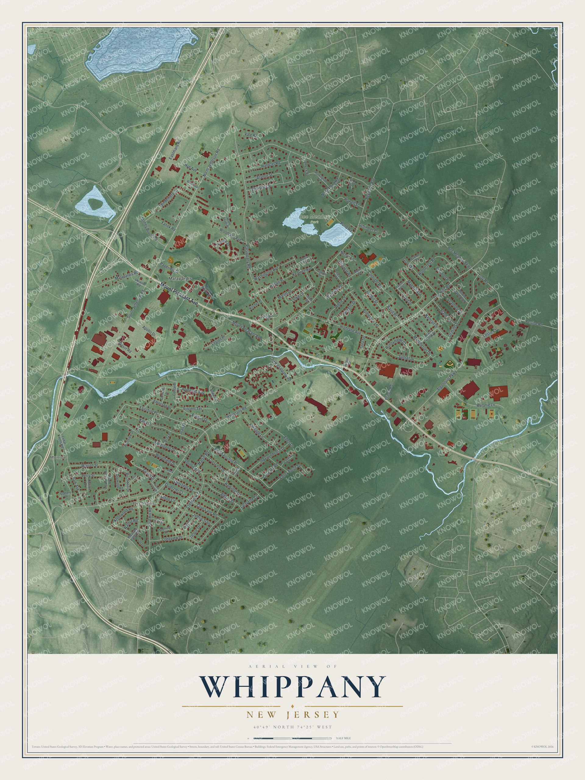 Watermarked full-map preview of Whippany, New Jersey