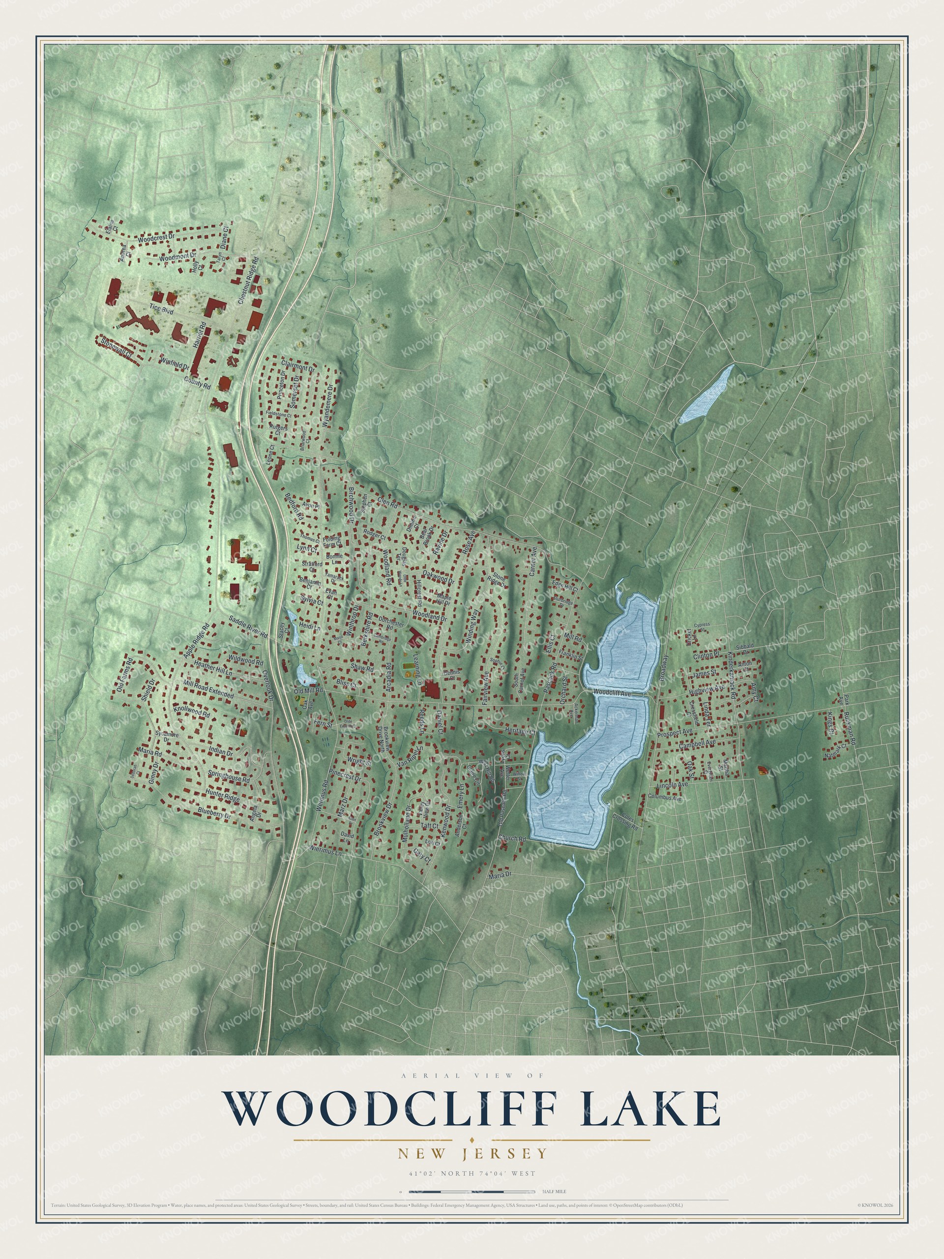 Watermarked full-map preview of Woodcliff Lake, New Jersey