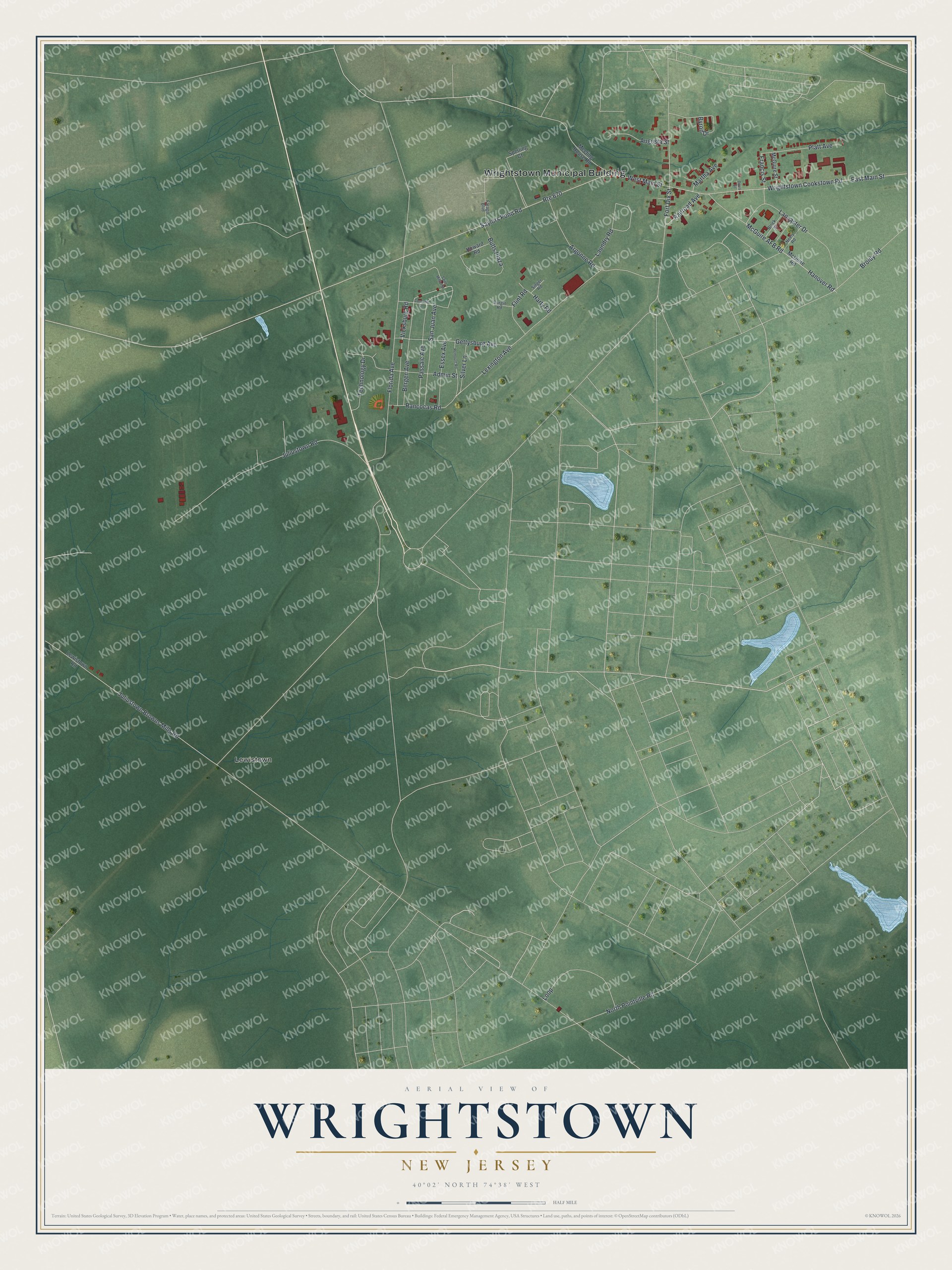 Watermarked full-map preview of Wrightstown, New Jersey
