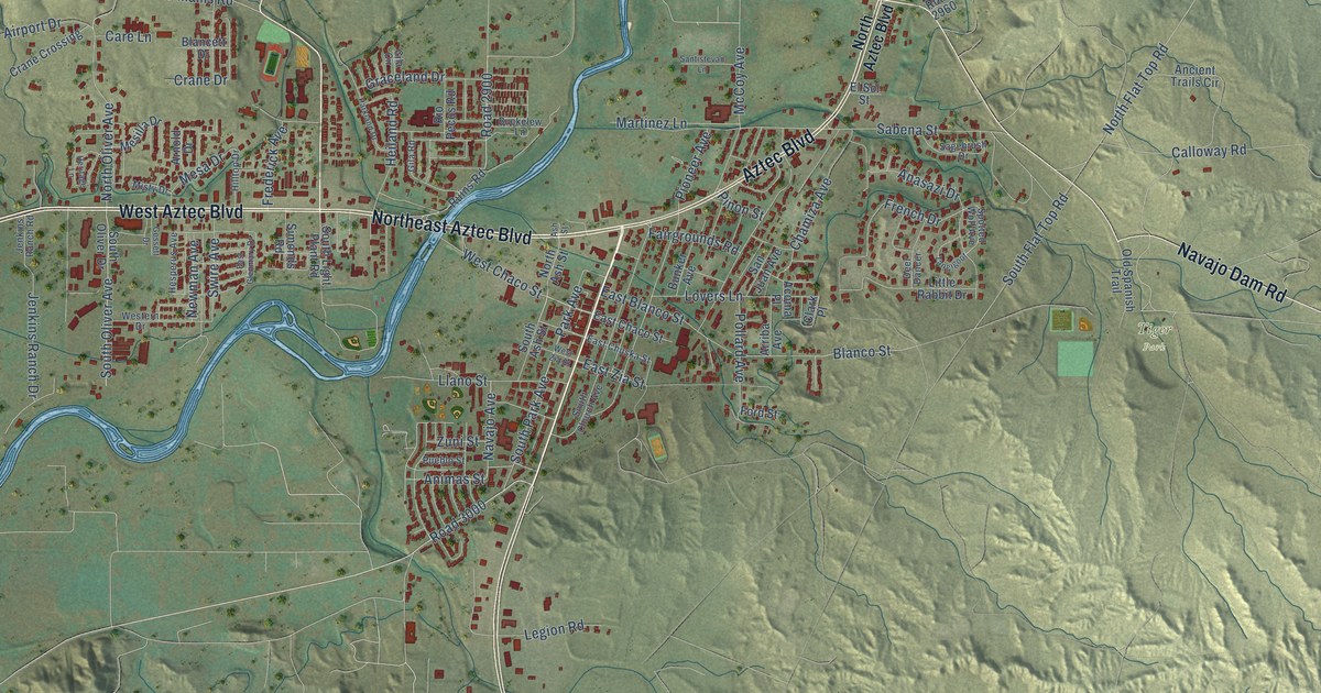 Map of Aztec, New Mexico in 2026