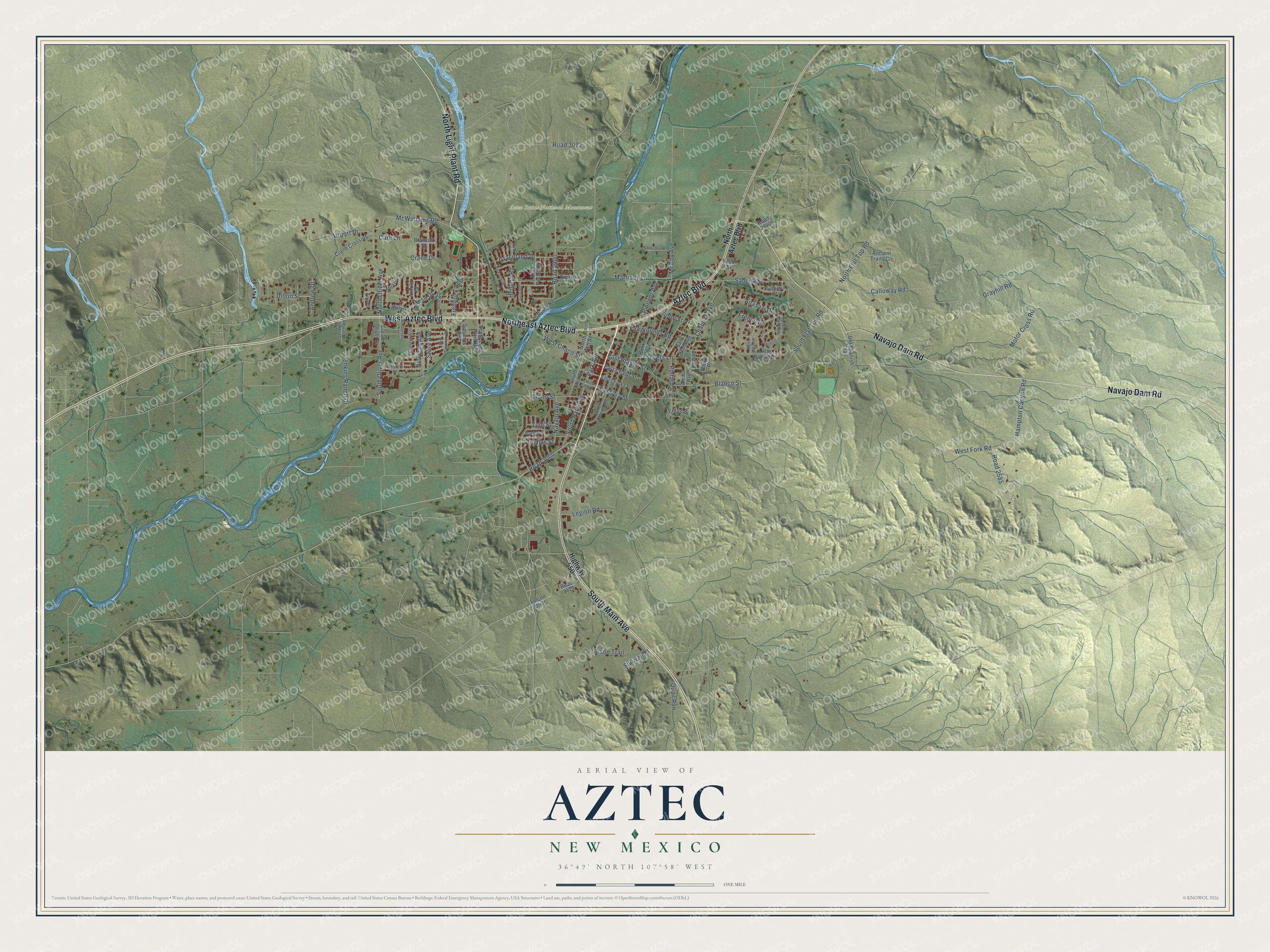 Watermarked full-map preview of Aztec, New Mexico