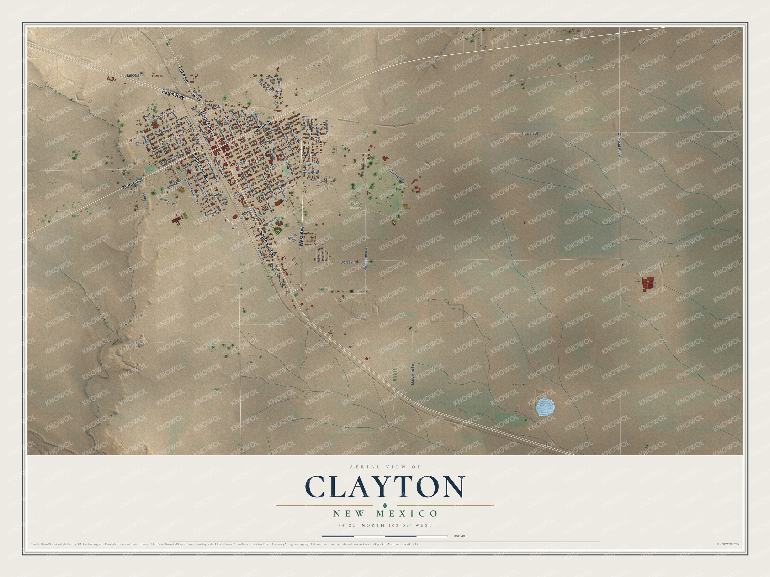 Watermarked full-map preview of Clayton, New Mexico