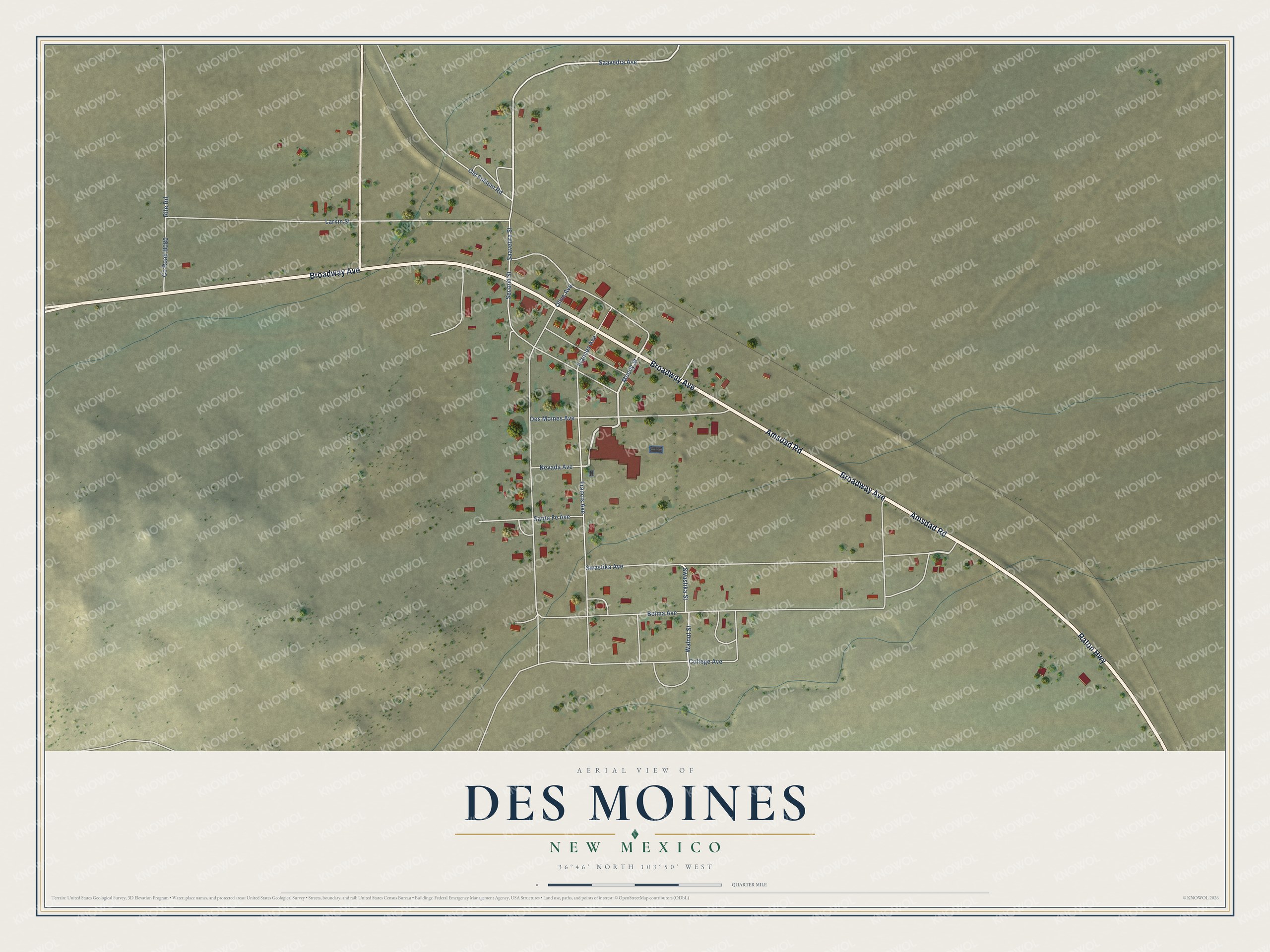 Watermarked full-map preview of Des Moines, New Mexico