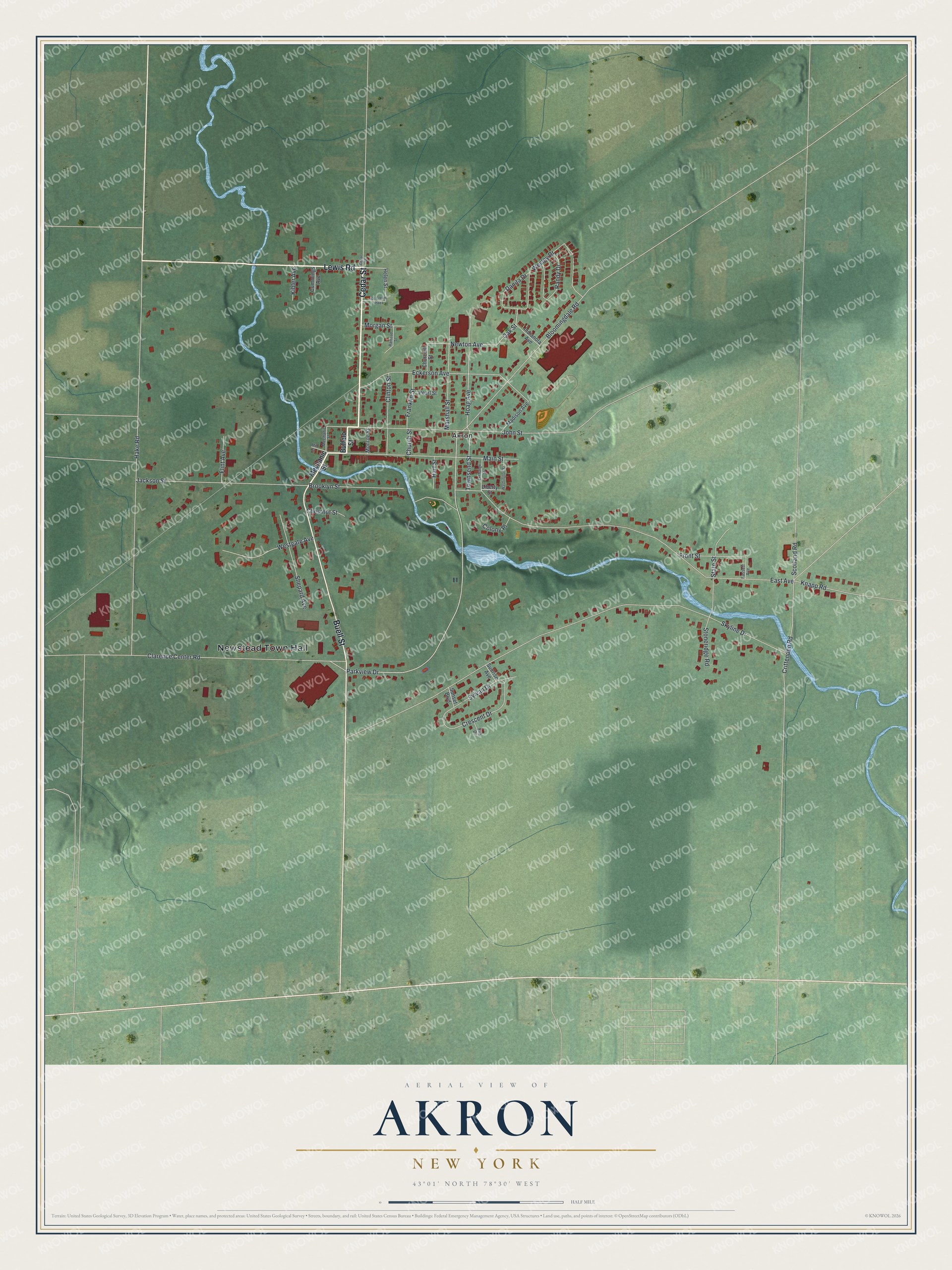 Watermarked full-map preview of Akron, New York