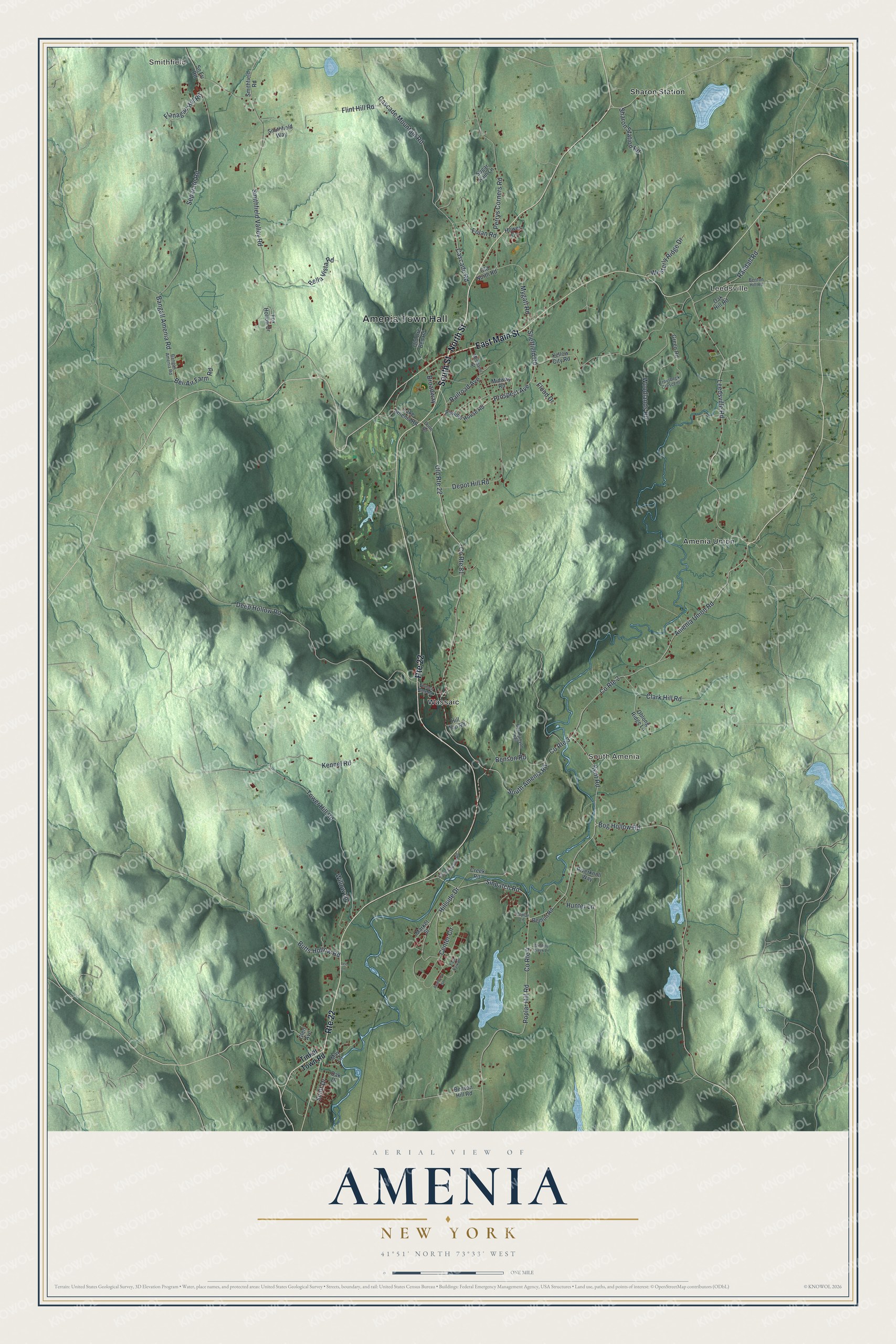 Detailed map of Amenia, New York, showing streets, buildings, and neighborhoods