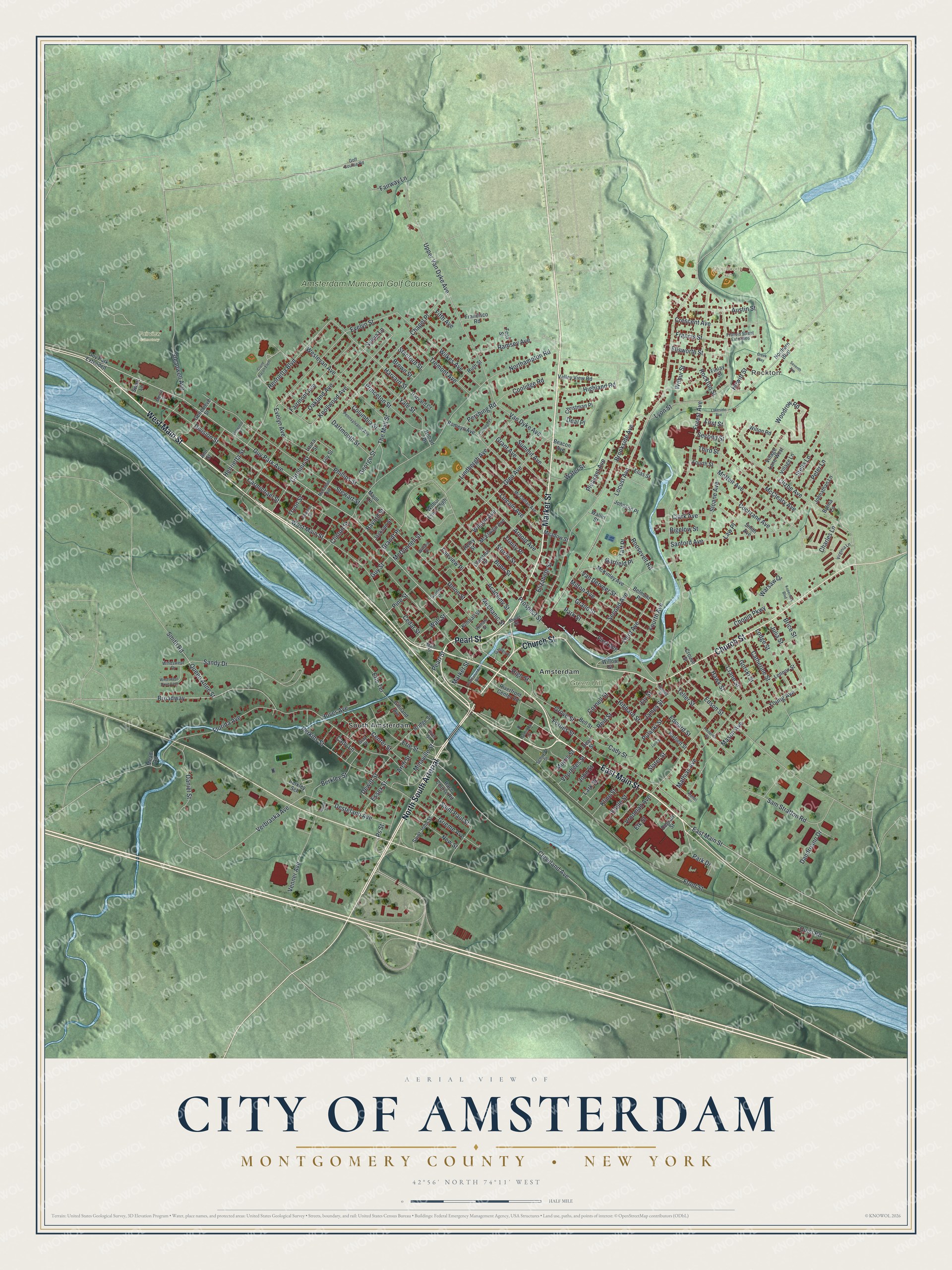 Watermarked full-map preview of Amsterdam, New York